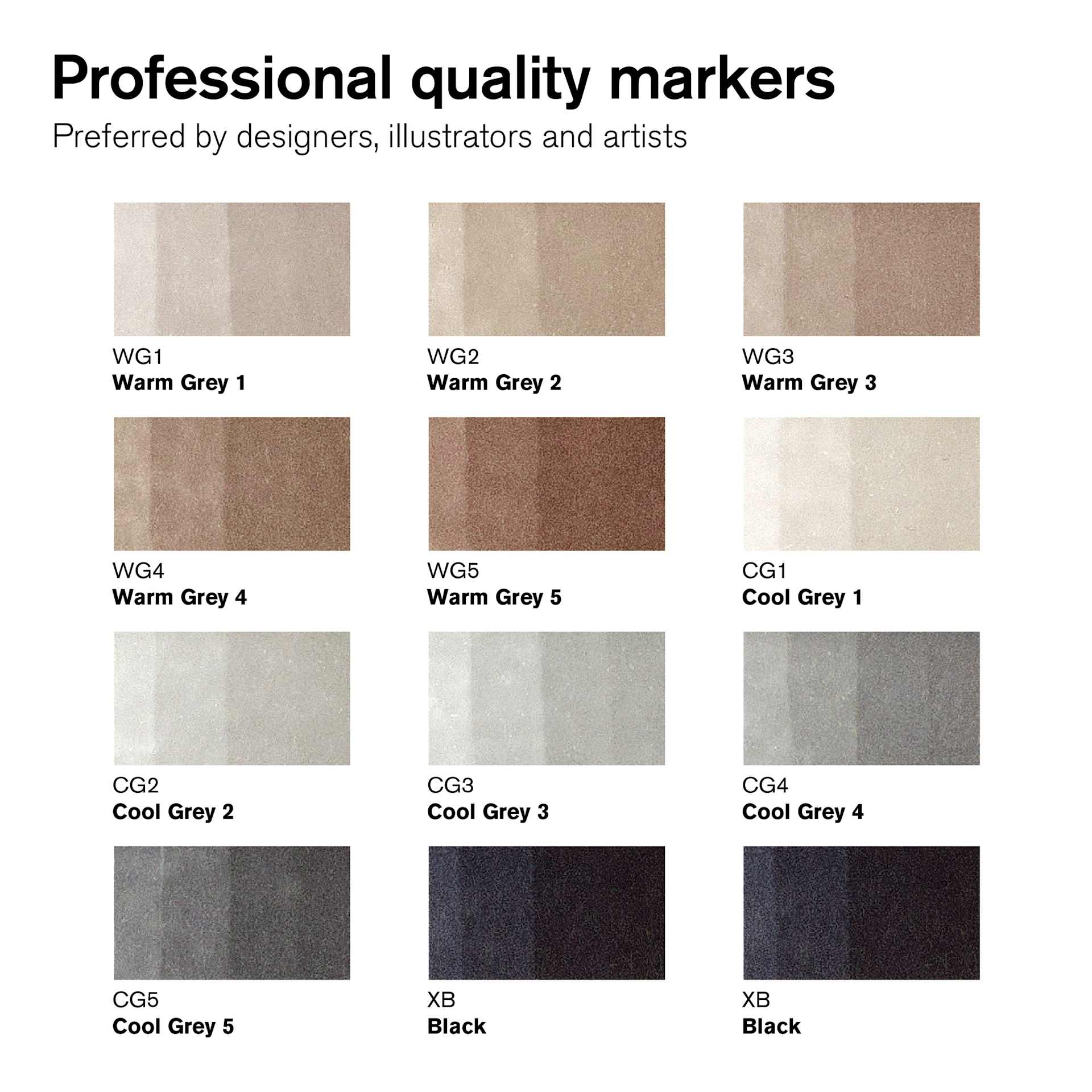 Winsor & Newton Promarker Brush Markers - Neutral Tones, Set of 12, color swatches