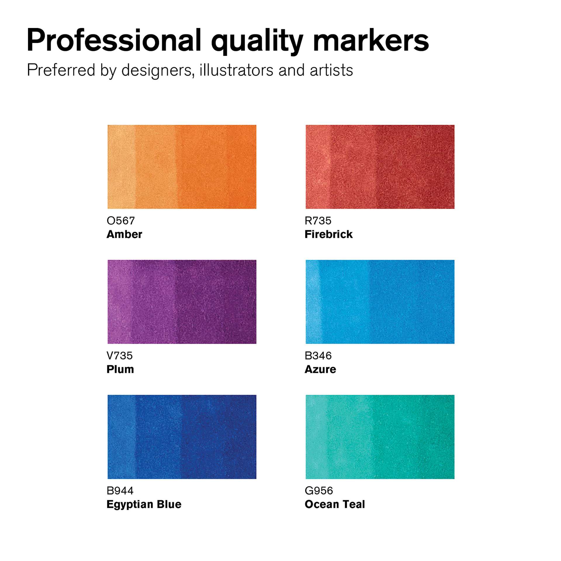 Winsor & Newton Promarker Brush Markers - Rich Tones, Set of 6, color swatches