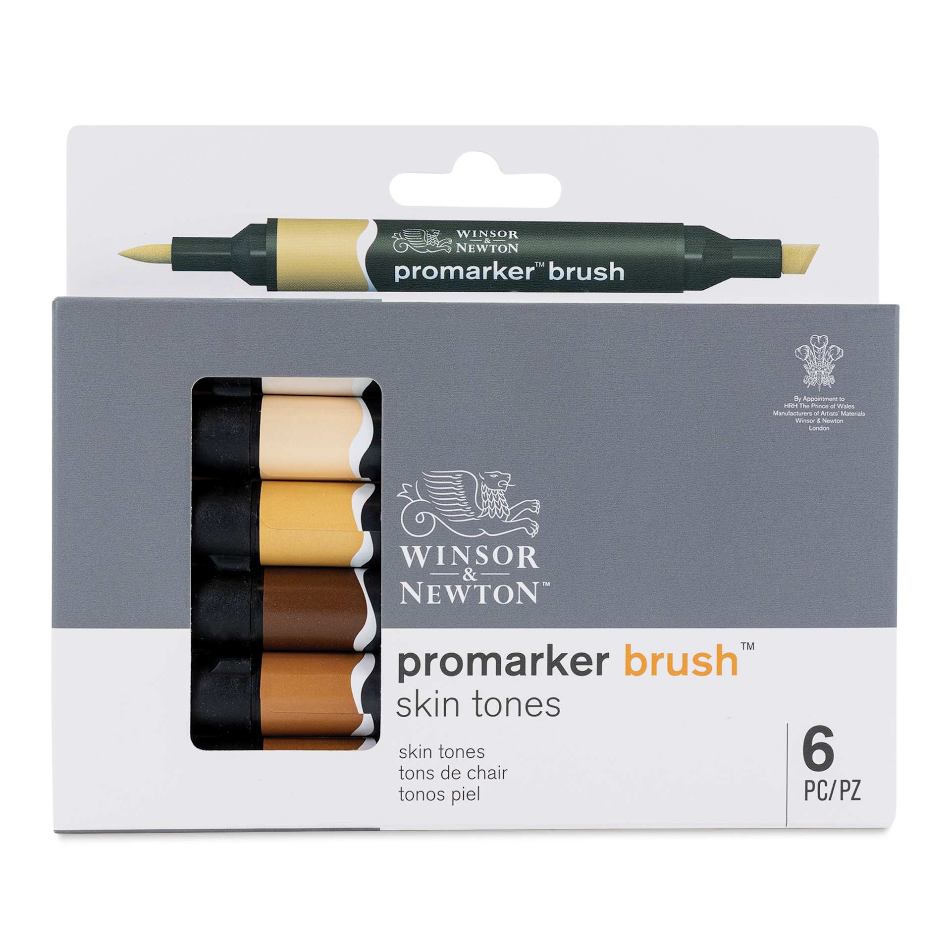 Winsor & Newton Promarker Brush Markers - Skin Tones, Set of 6, front of the packaging