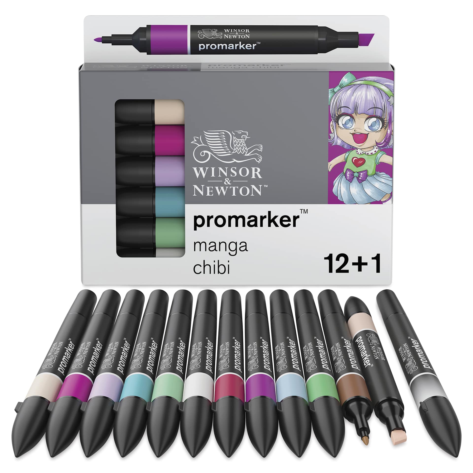 Winsor & Newton Promarker - Manga Chibi, Set of 13, markers laid out