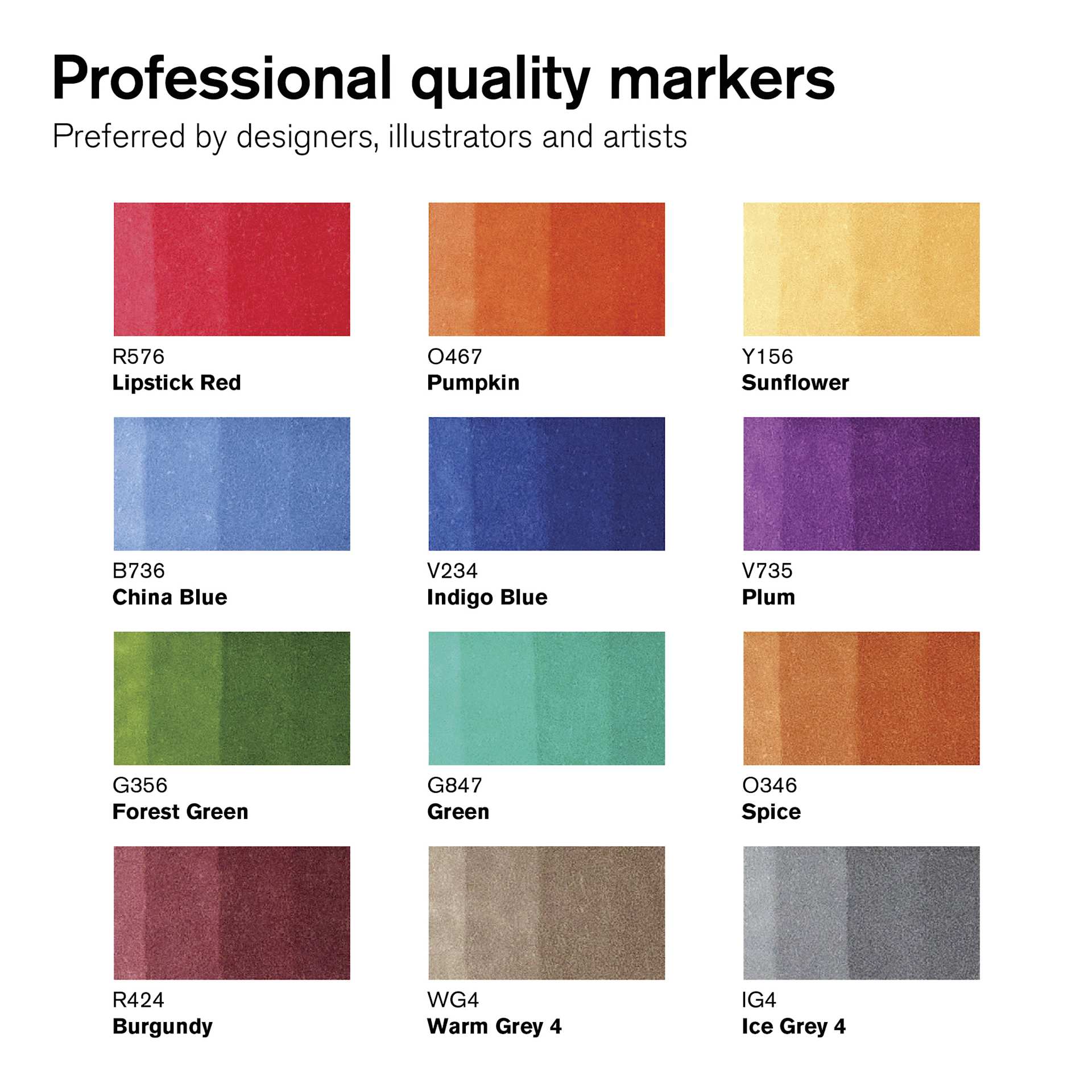 Winsor & Newton Promarker - Tattoo Tones, Set of 13, color swatches