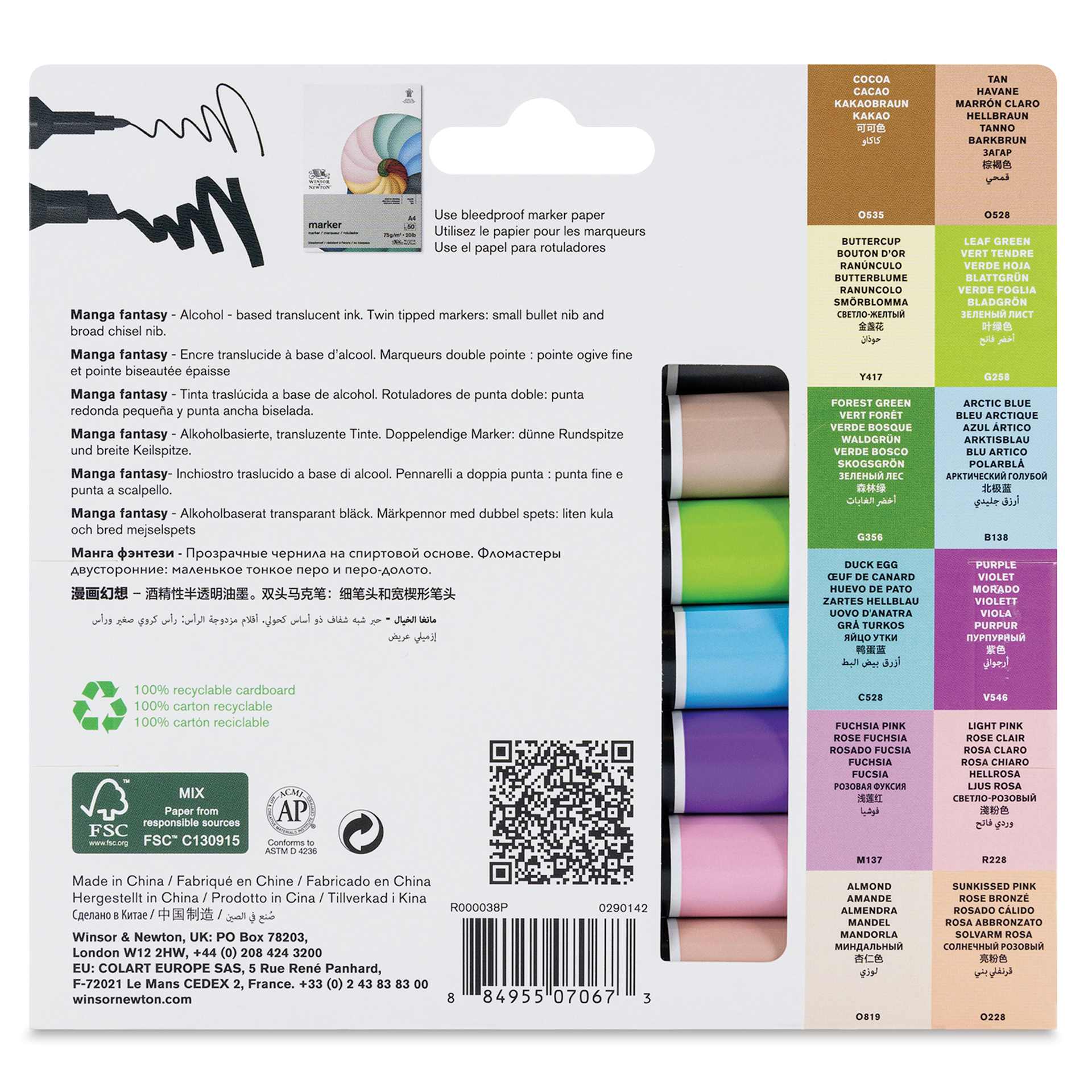 Winsor & Newton Promarker - Manga Fantasy, Set of 13, back of packaging