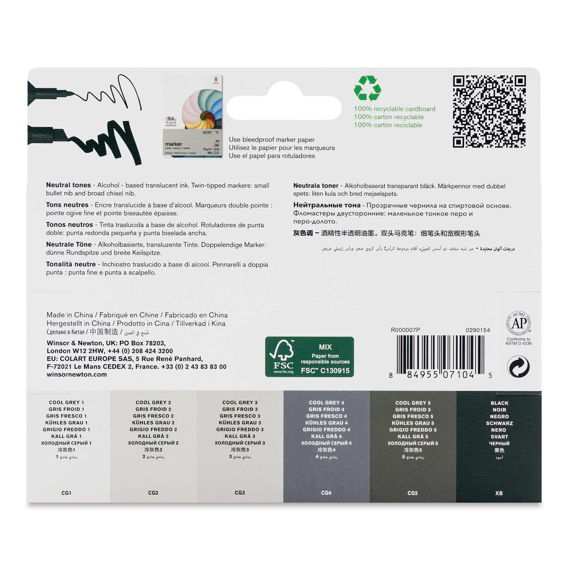 Winsor & Newton Promarker - Neutral Tones, Set of 6, back of packaging
