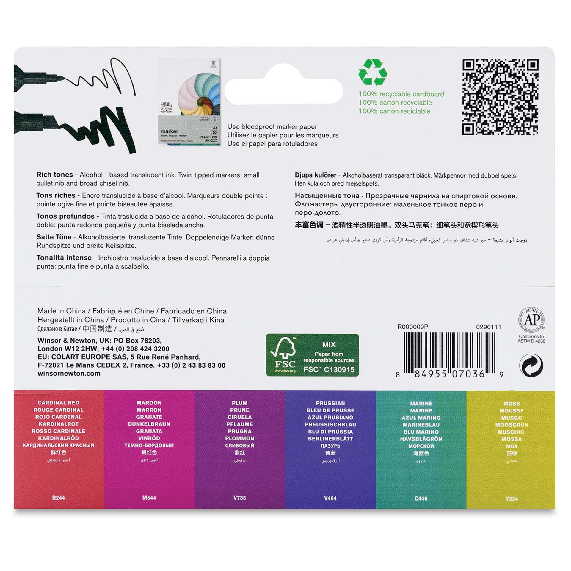 Winsor & Newton Promarker - Rich Tones, Set of 6, back of packaging