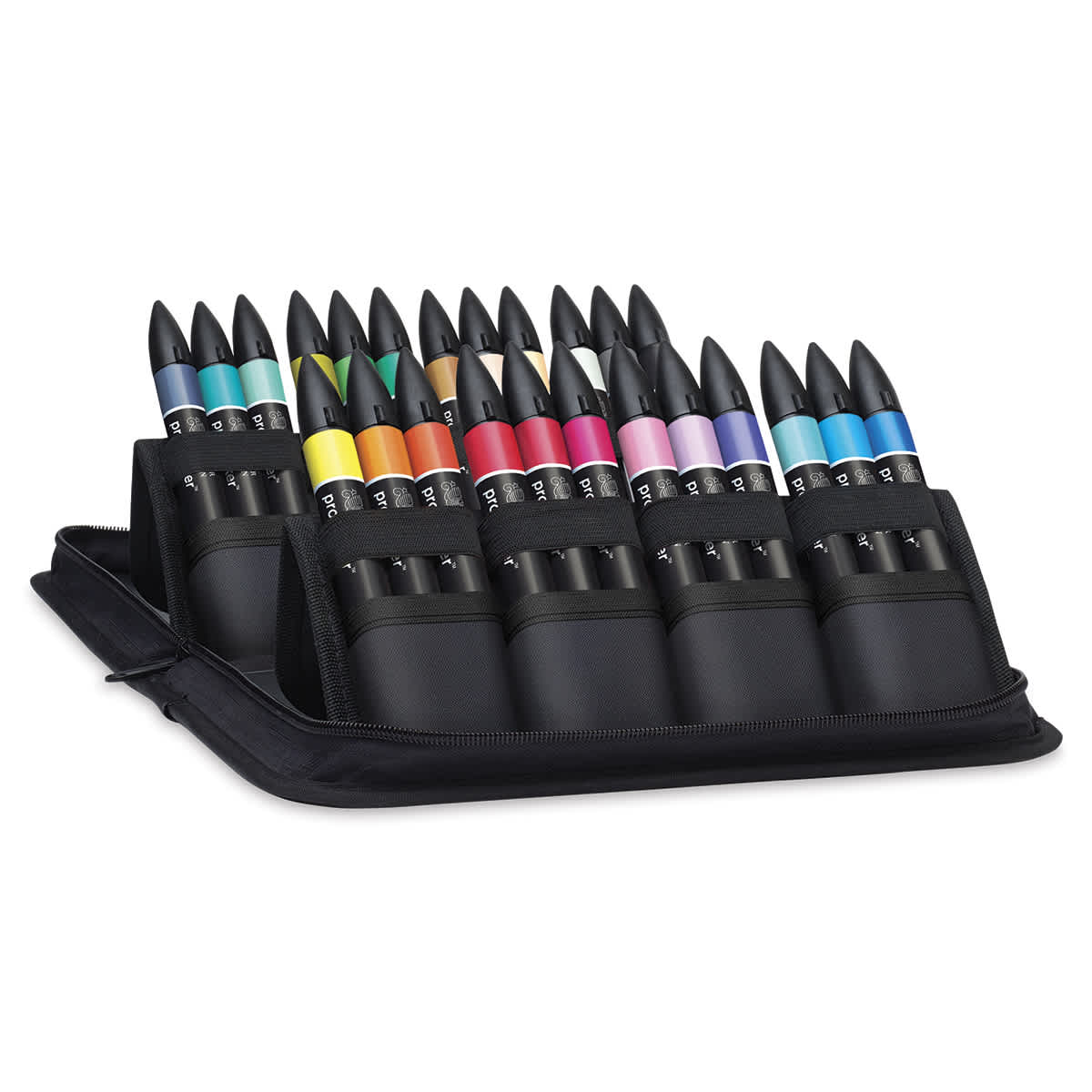 Winsor & Newton Promarker - Arts and Illustration, Set of 24, markers inside the open wallet