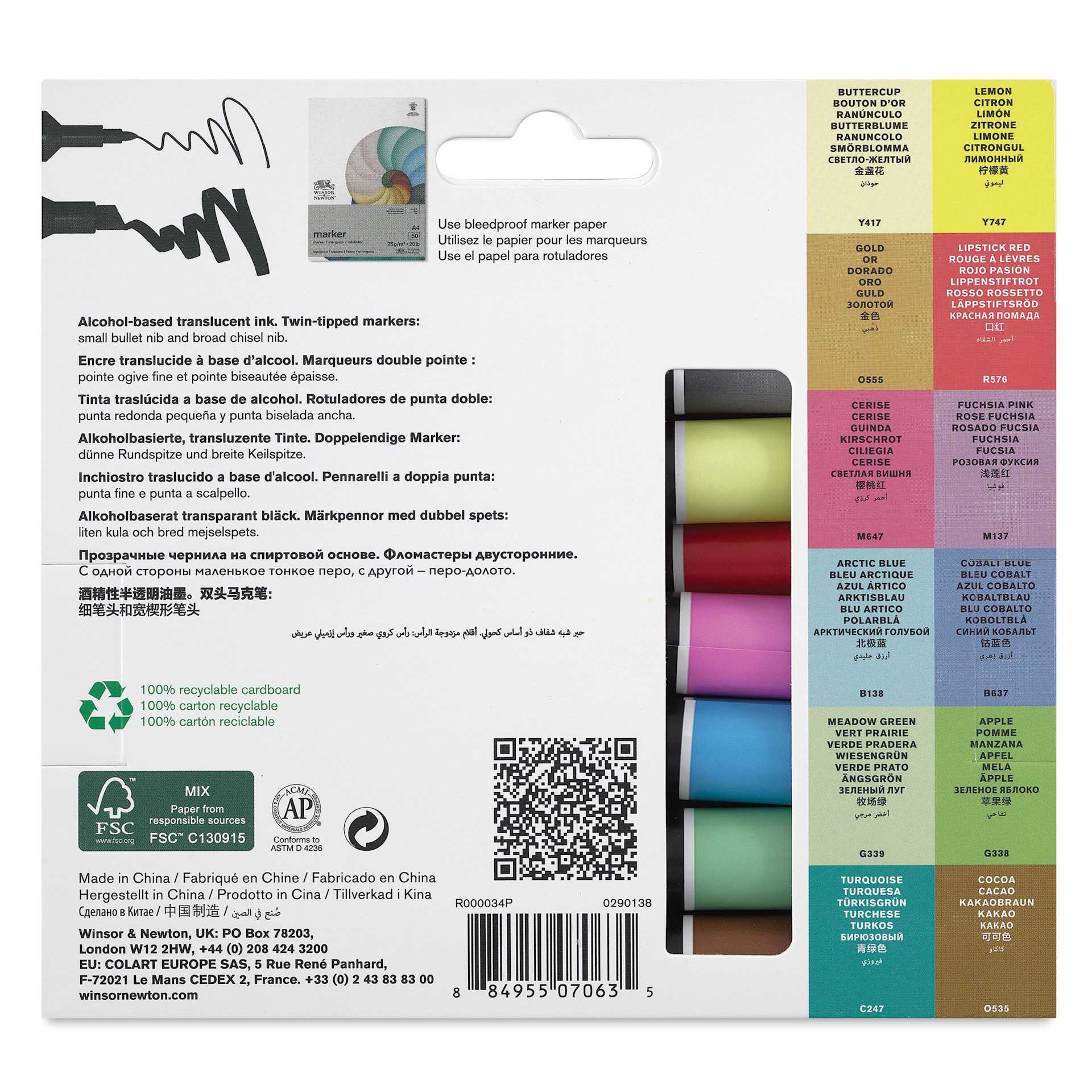 Winsor & Newton Promarker - Set 2, Set of 13, back of the packaging