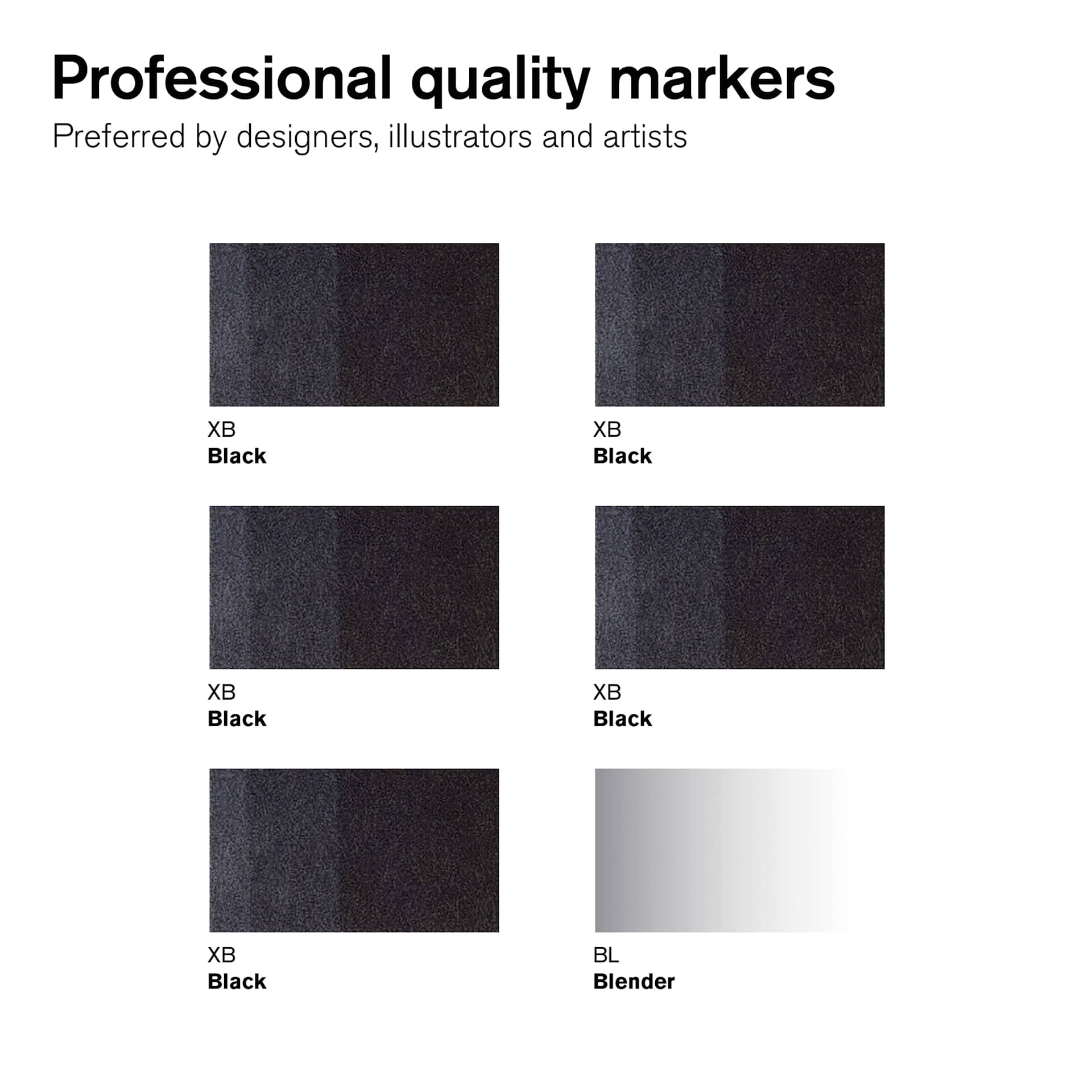 Winsor & Newton Promarkers - Black and Blender, Set of 6, color swatch