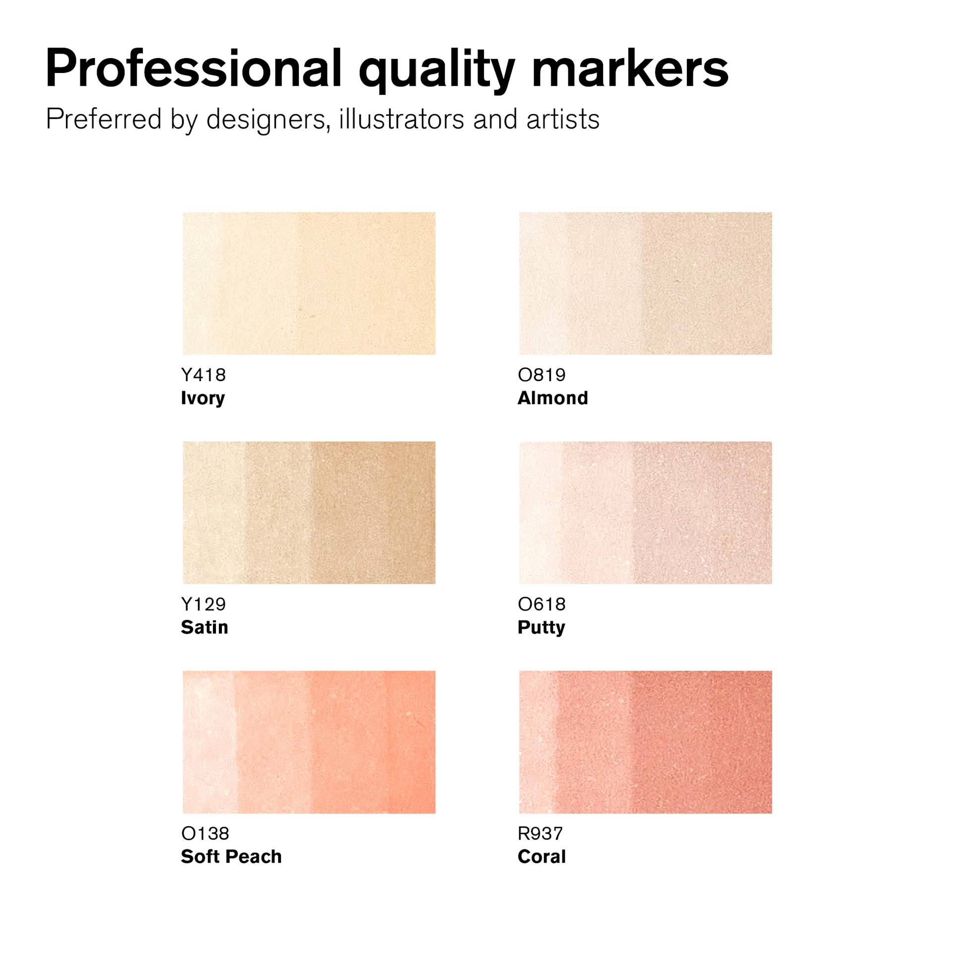 Winsor & Newton Promarker - Skin Tones 1, Set of 6, swatches