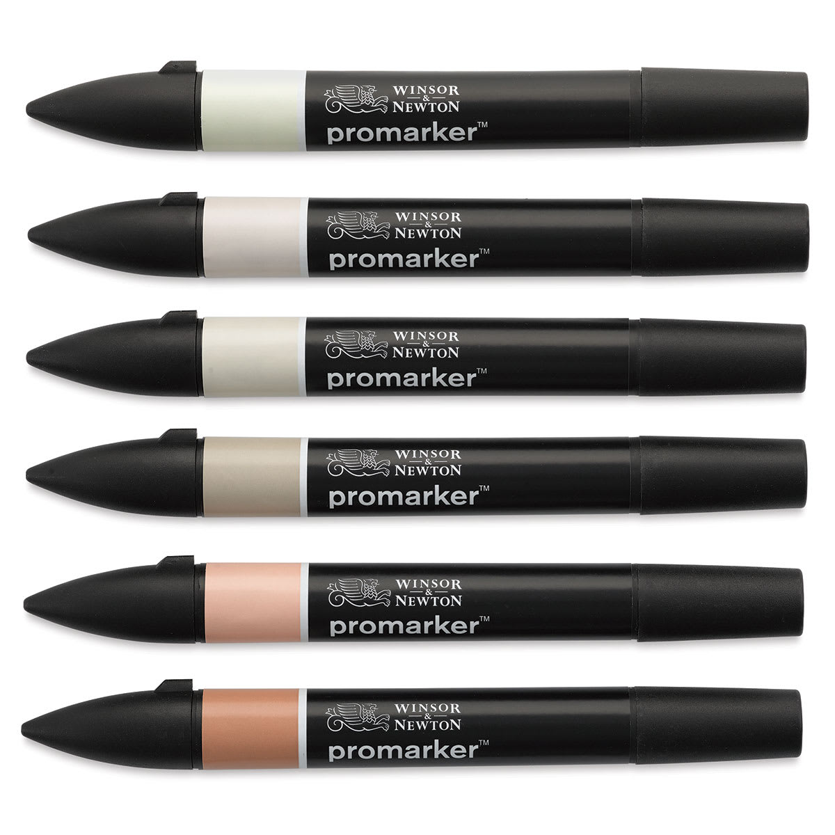 Winsor & Newton Promarker - Skin Tones 1, Set of 6, laid out with caps on