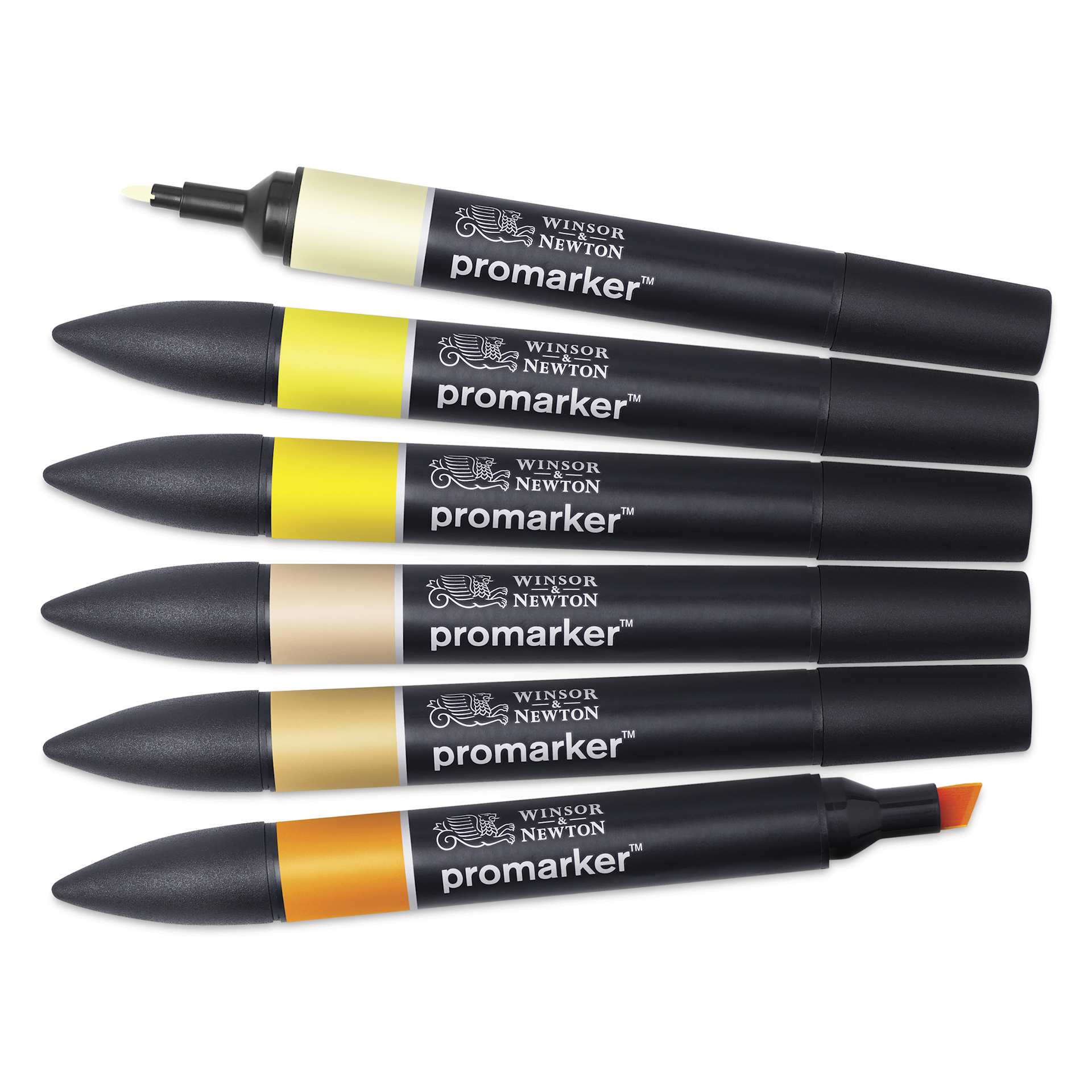 Winsor & Newton Promarkers - Yellow Tones, Set of 6, laid out
