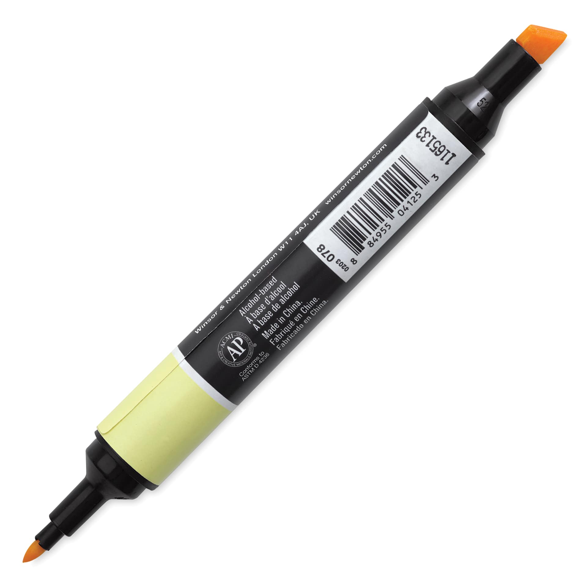Winsor & Newton Promarker - Buttercup, single marker with caps off showing back of the barrel