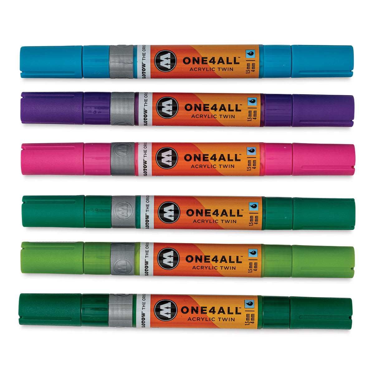 Molotow One4All Acrylic Twin Markers - Basic Colors 2, Set of 6 - with caps on