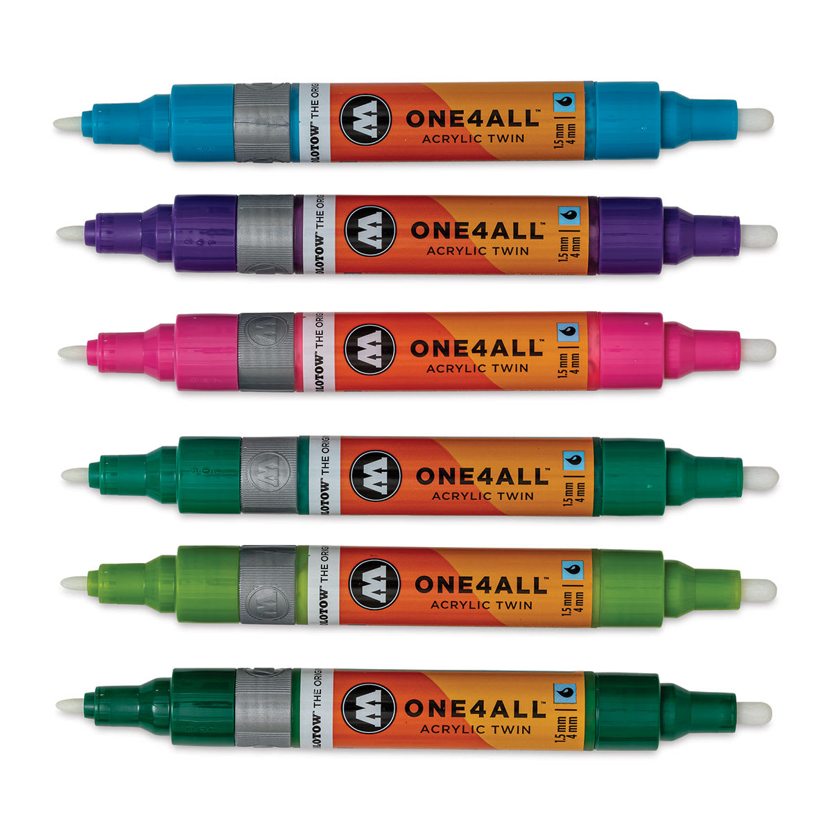 Molotow One4All Acrylic Twin Markers - Basic Colors 2, Set of 6 - with caps removed