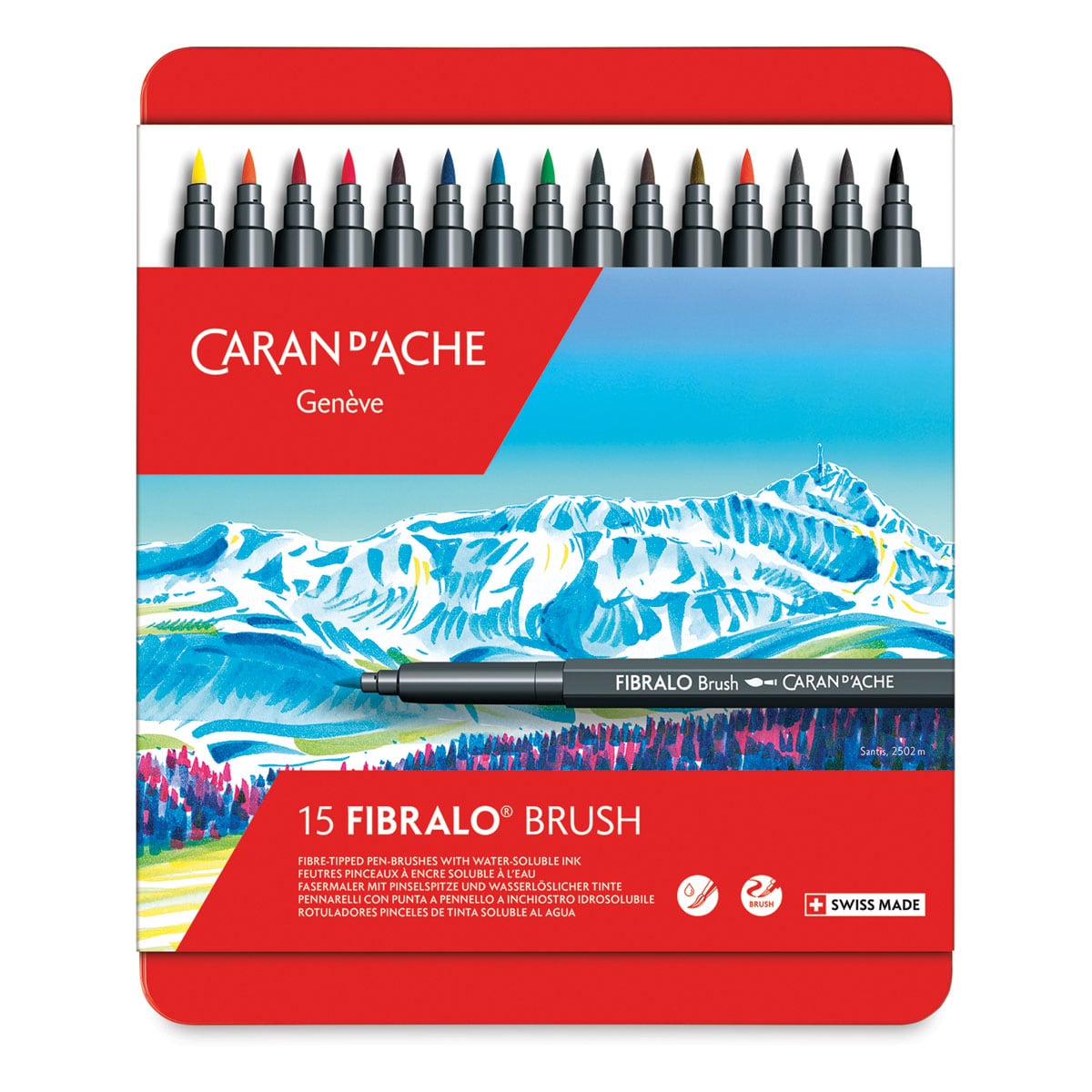 Caran d'Ache Fibralo Brush Markers - Set of 15 front of packaging