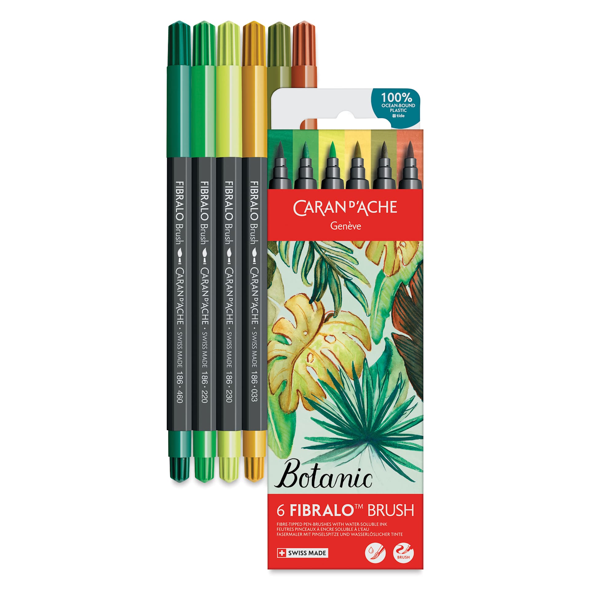 Caran d'Ache Fibralo Water-Soluble Brush Markers - Set of 6, Botanic