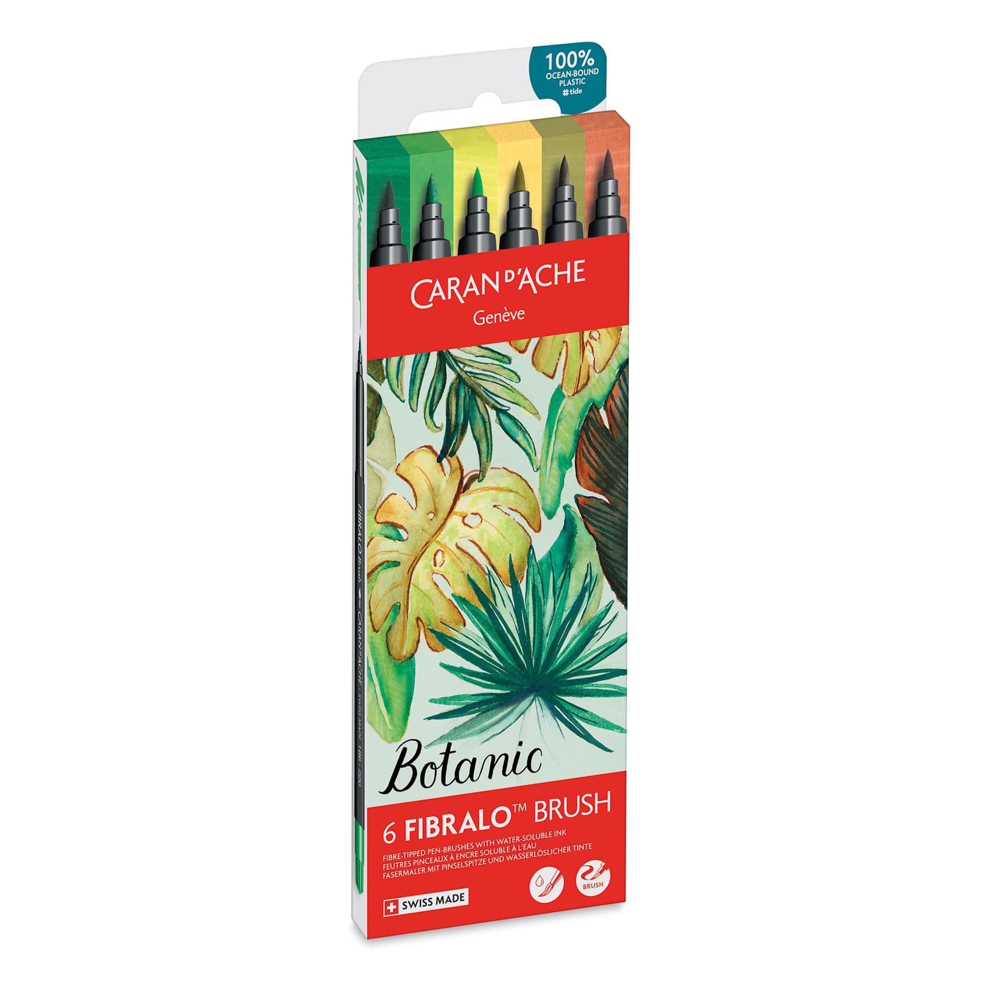 Caran d'Ache Fibralo Water-Soluble Brush Markers - Set of 6, Botanic, front of packaging
