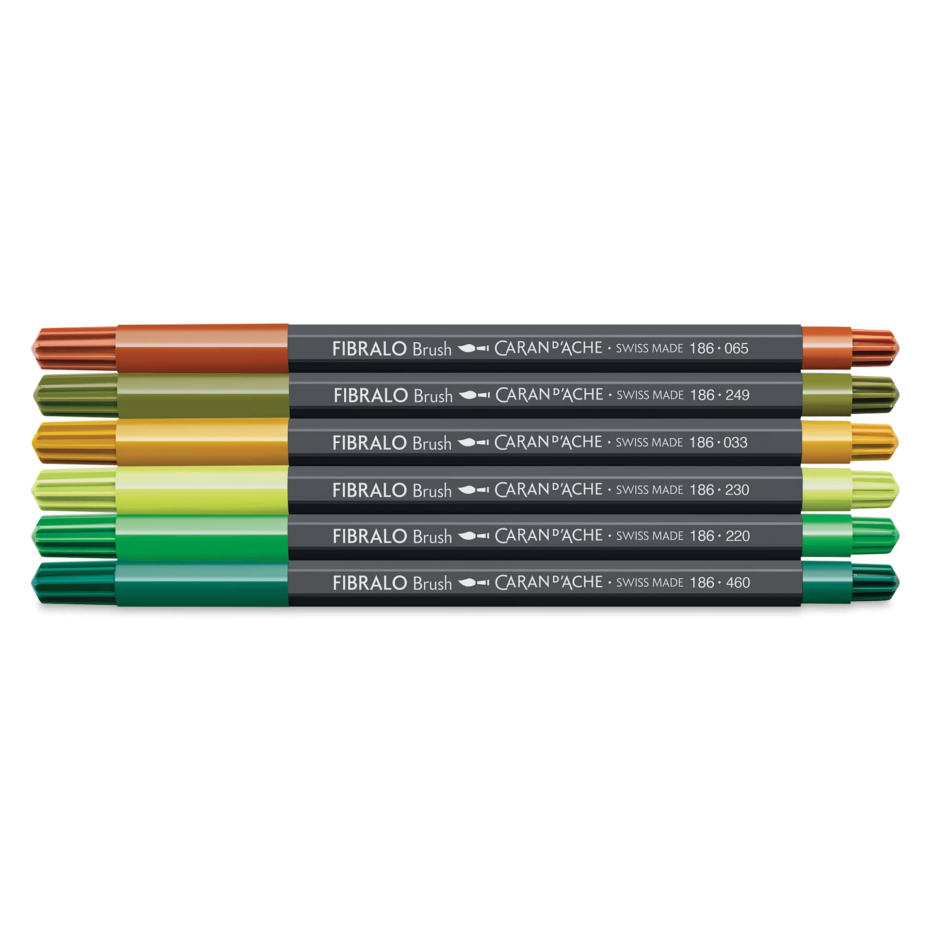 Caran d'Ache Fibralo Water-Soluble Brush Markers - Set of 6, Botanic, contents
