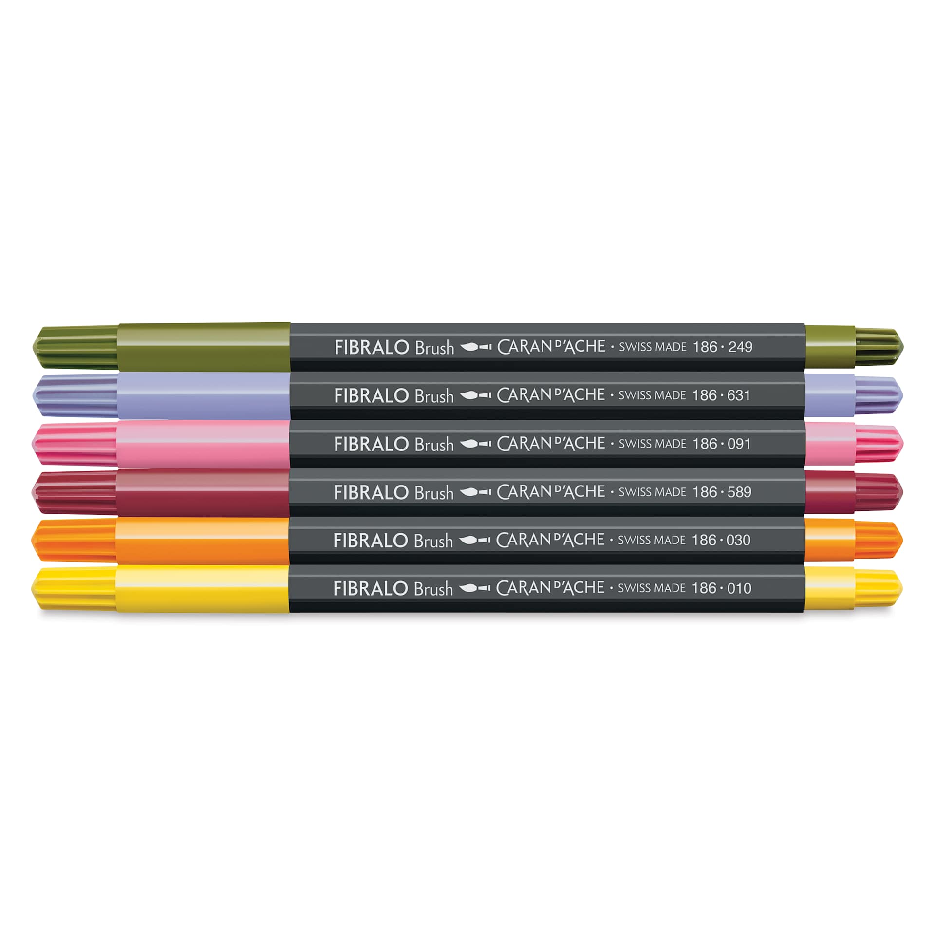 Caran d'Ache Fibralo Water-Soluble Brush Markers - Set of 6, Bloom, contents