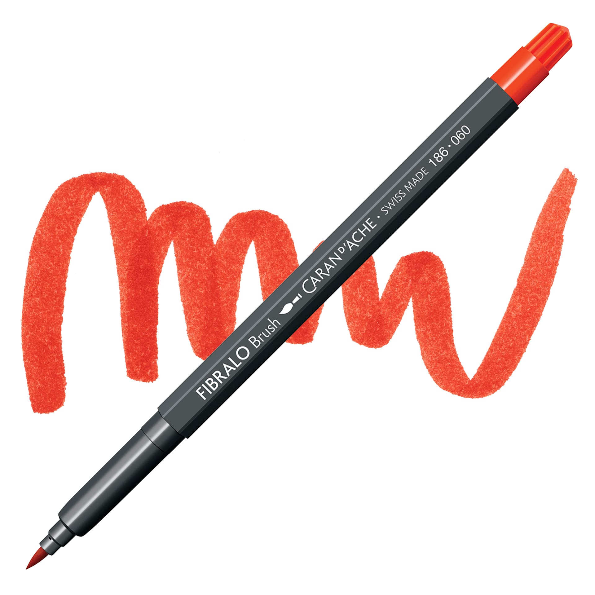 Caran d'Ache Fibralo Brush Marker - Vermillion marker and swatch