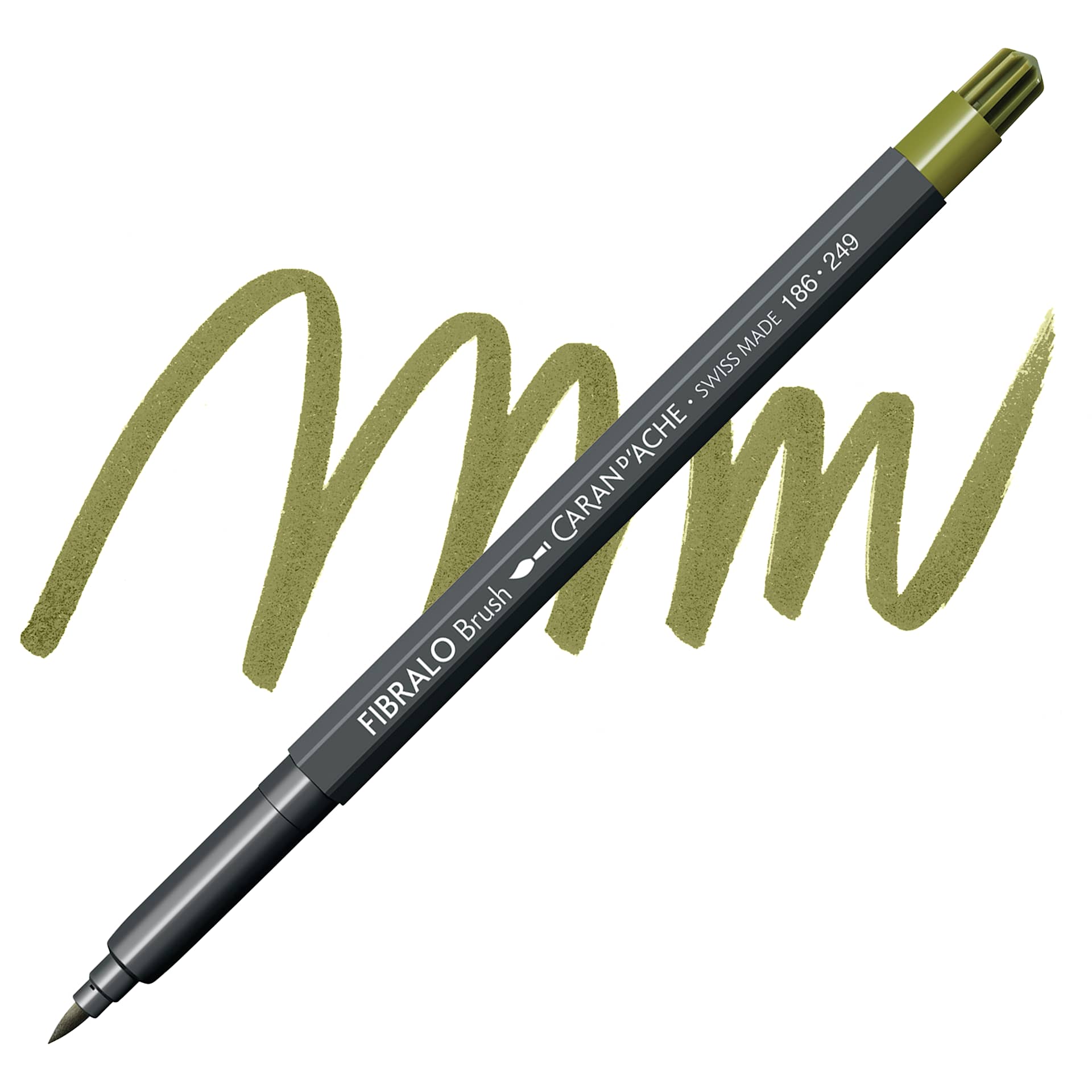 Caran d'Ache Fibralo Brush Marker - Dark Olive marker and swatch