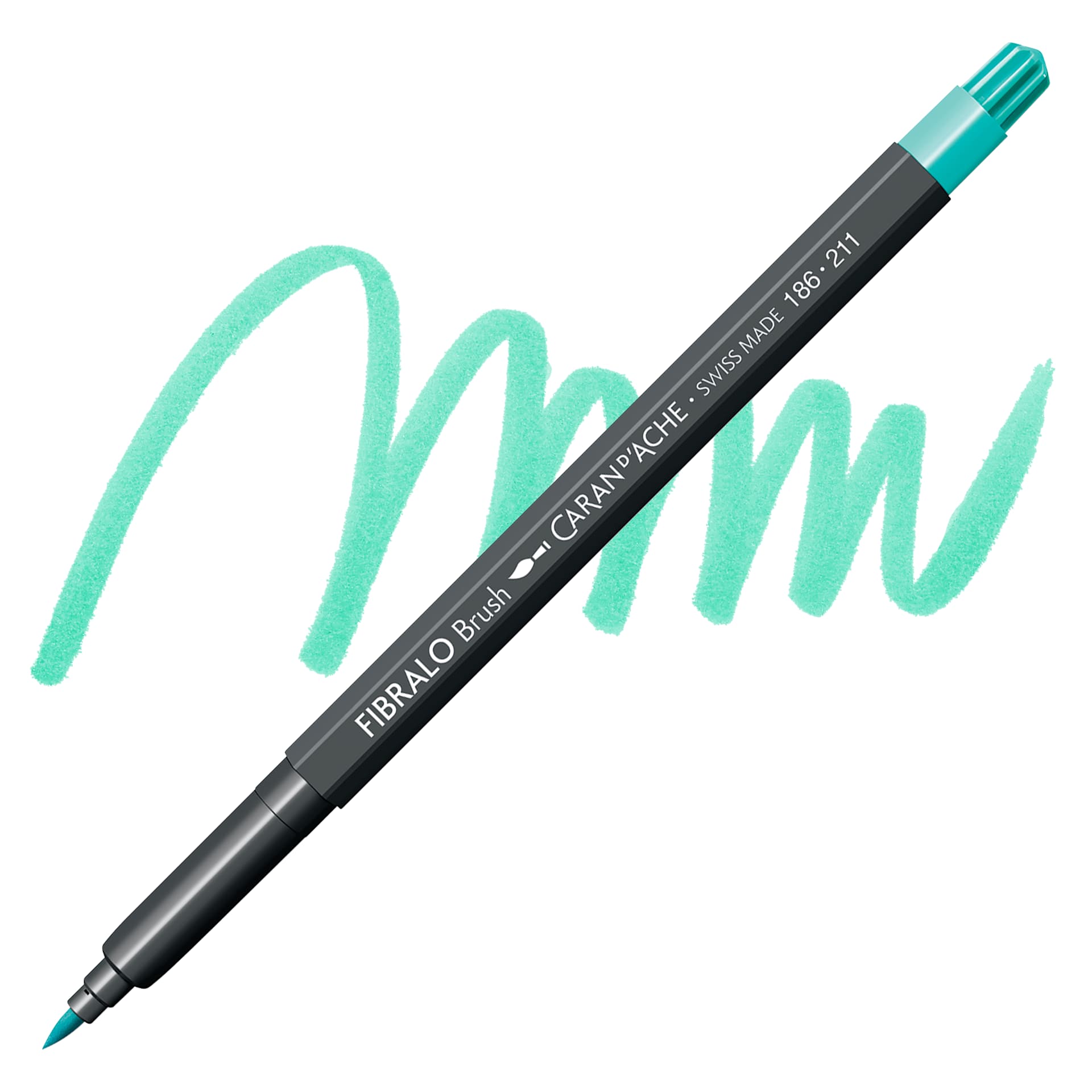 Caran d'Ache Fibralo Brush Marker - Jade Green marker and swatch