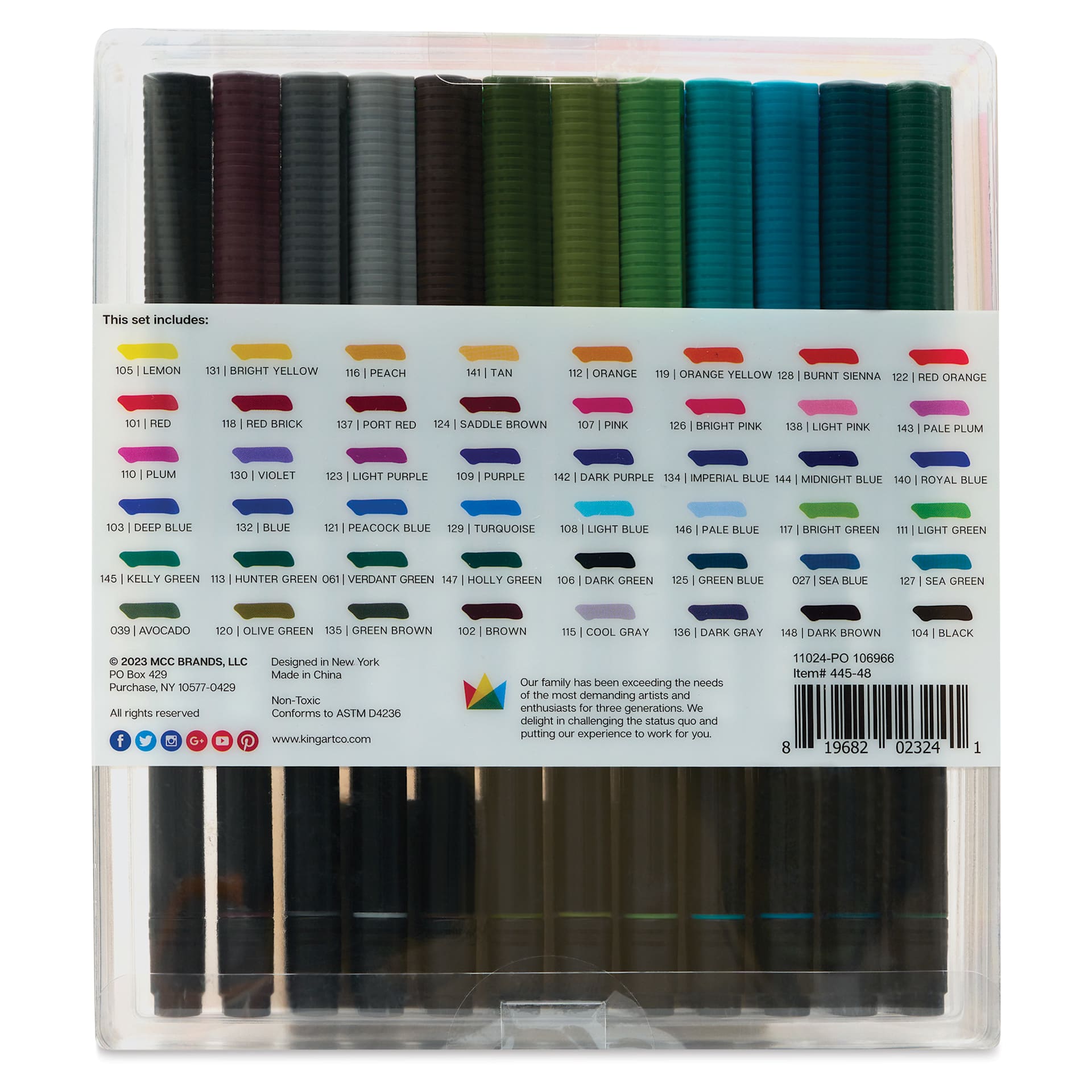 Kingart Twin-Tip Brush Pen Set - Set of 48, back of the packaging