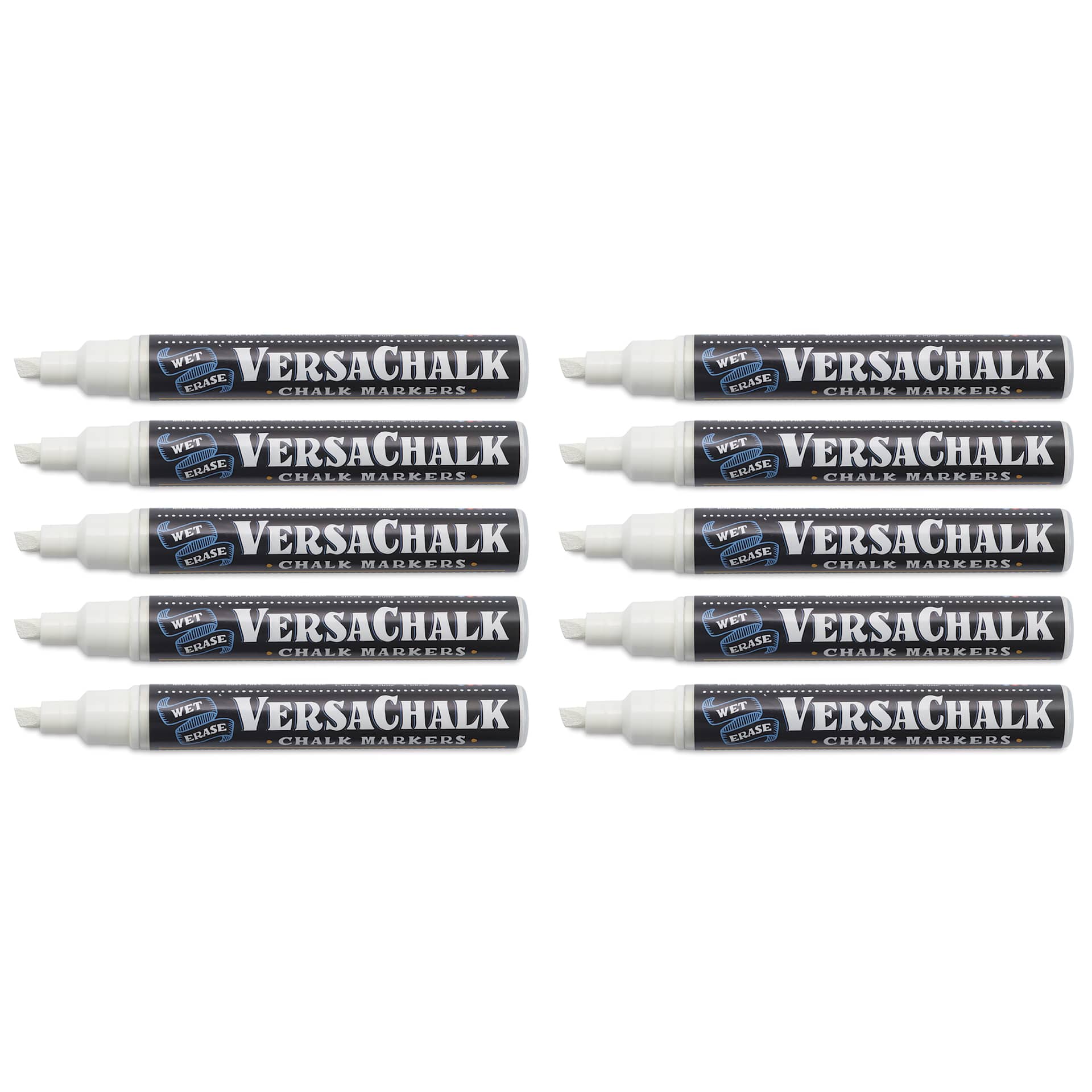 VersaChalk Wet Erase Liquid Chalk Markers - White, 5 mm, Set of 10, Bold Tip, cap off