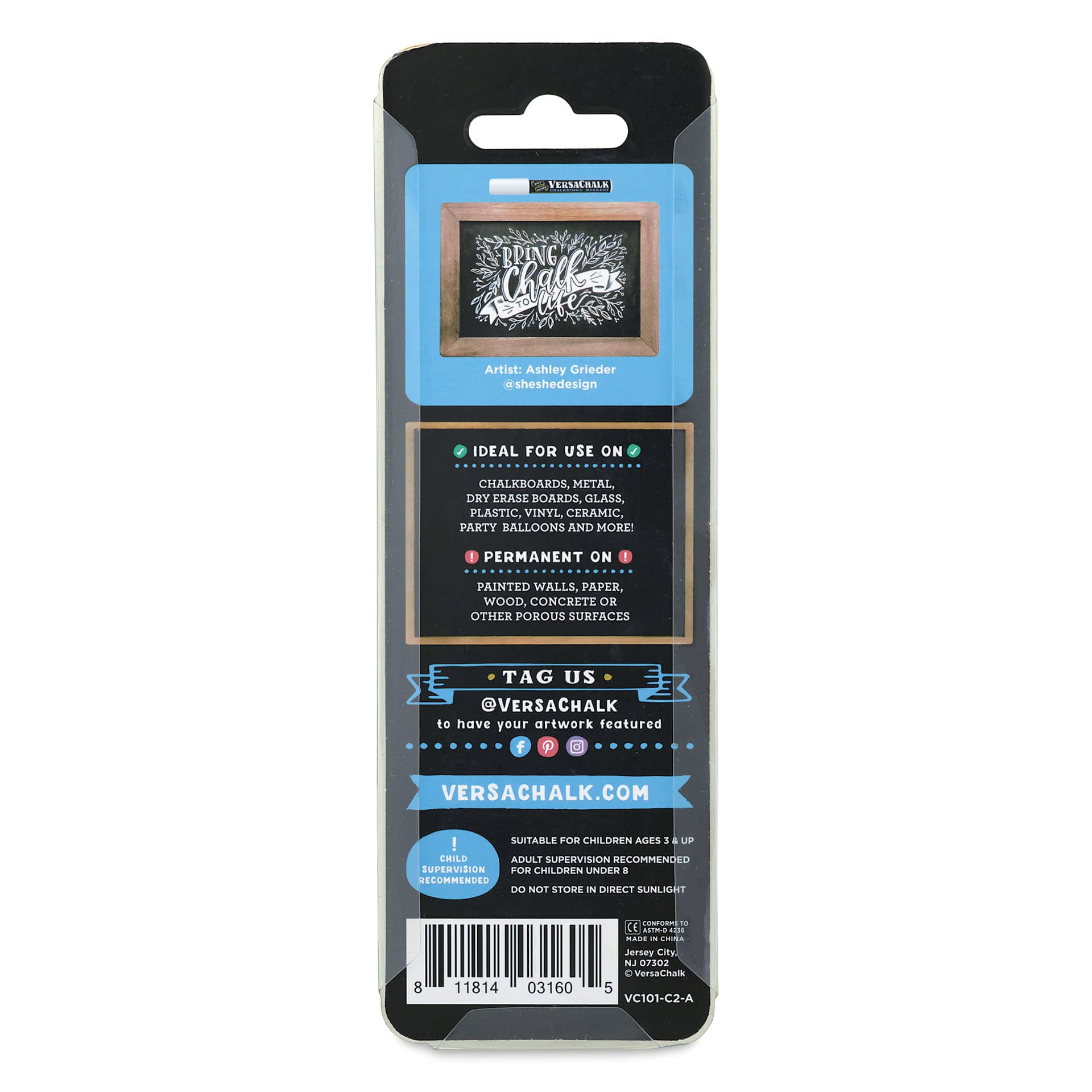 VersaChalk Wet Erase Liquid Chalk Markers - White, Set of 2, back of the packaging