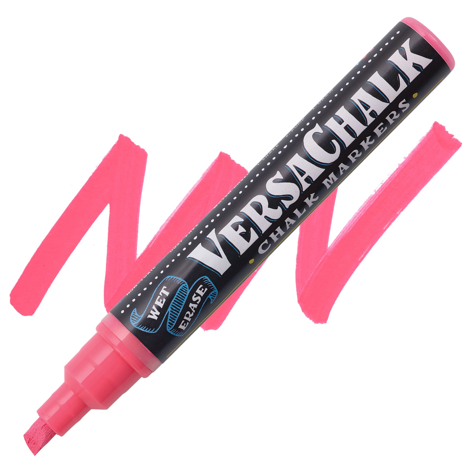 VersaChalk Wet Erase Liquid Chalk Marker - Vivid Mandy Pink, 5 mm, swatch and marker