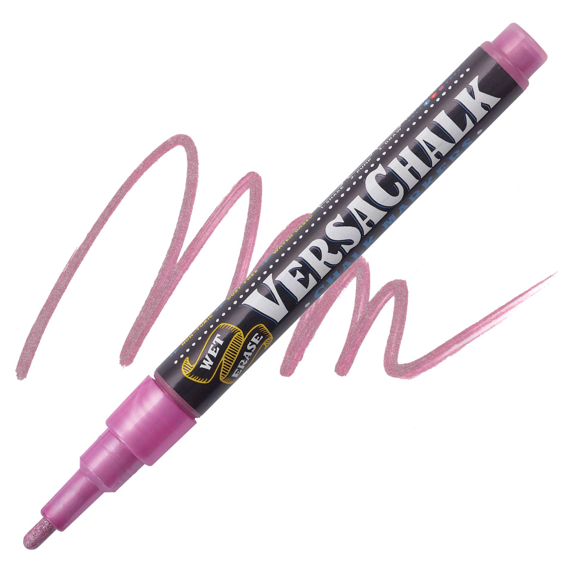 VersaChalk Wet Erase Liquid Chalk Marker - Metallic Rose Quartz, 3 mm, swatch and marker