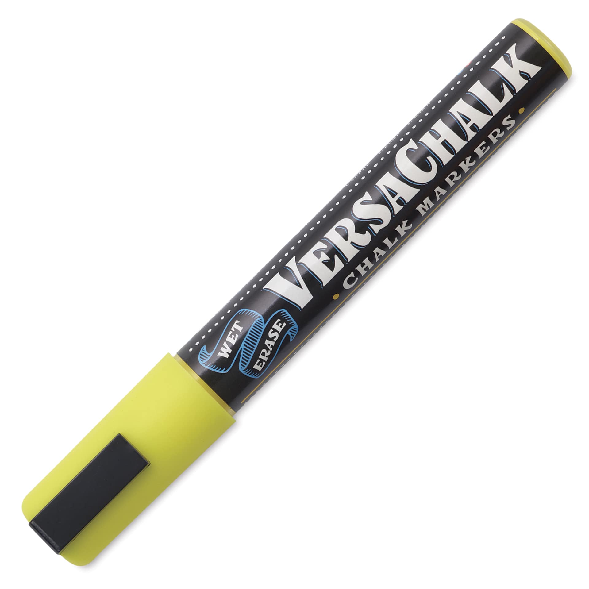 VersaChalk Wet Erase Liquid Chalk Marker - Neon Yellow, 5 mm, Bold Tip, cap on