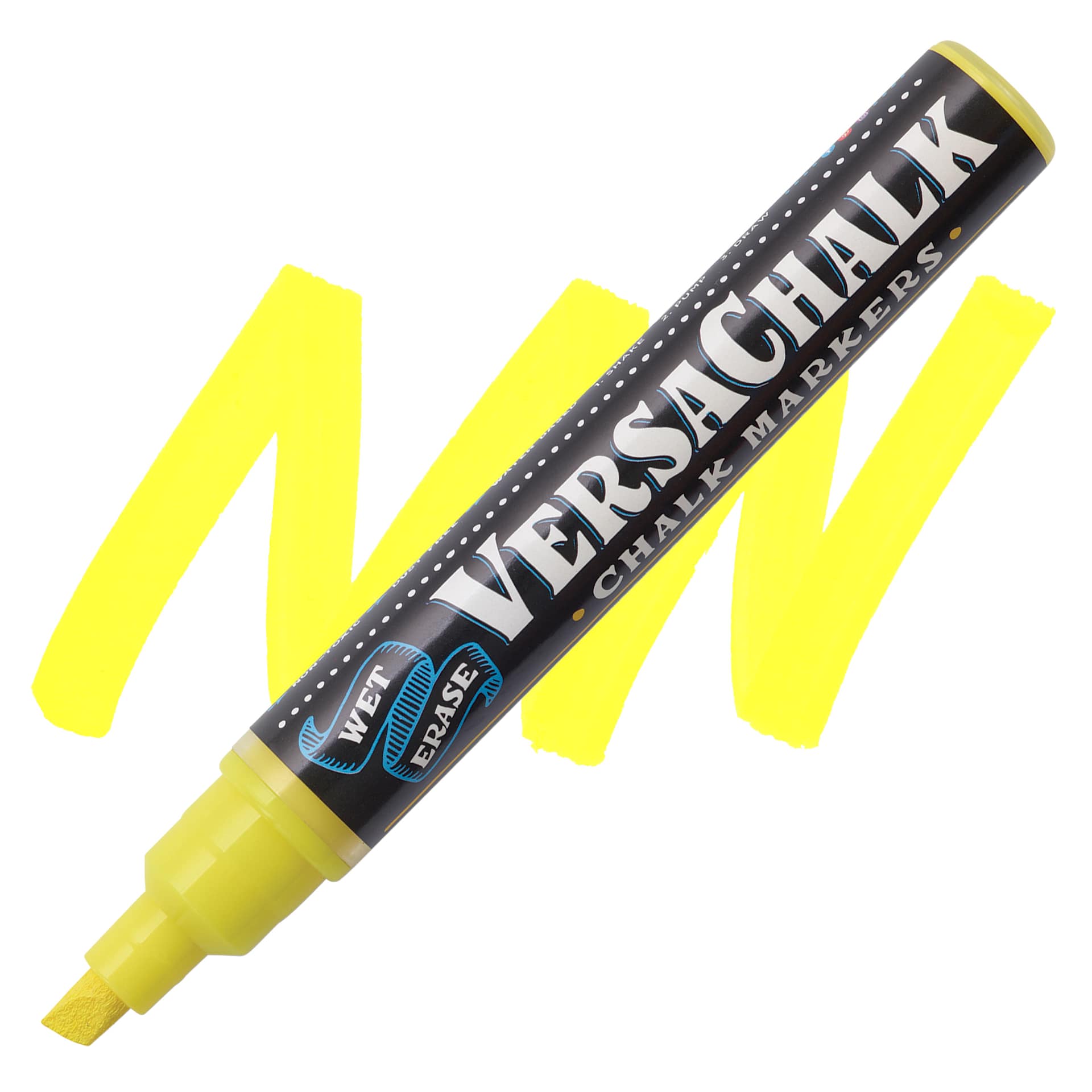 VersaChalk Wet Erase Liquid Chalk Marker - Neon Yellow, 5 mm, swatch and marker