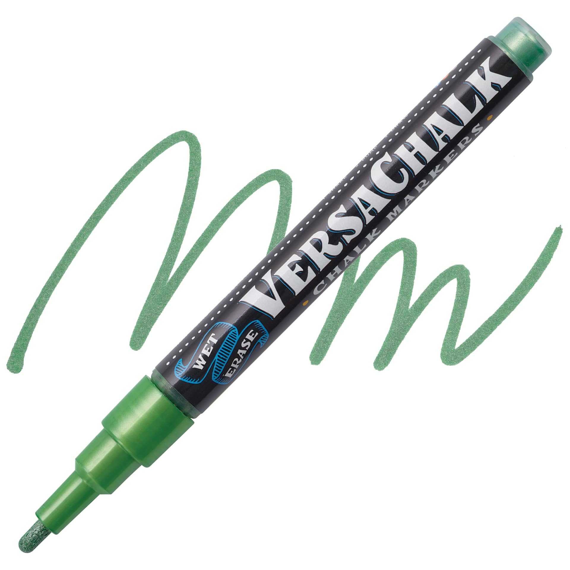 VersaChalk Wet Erase Liquid Chalk Marker - Metallic Emerald, 3 mm, swatch and marker
