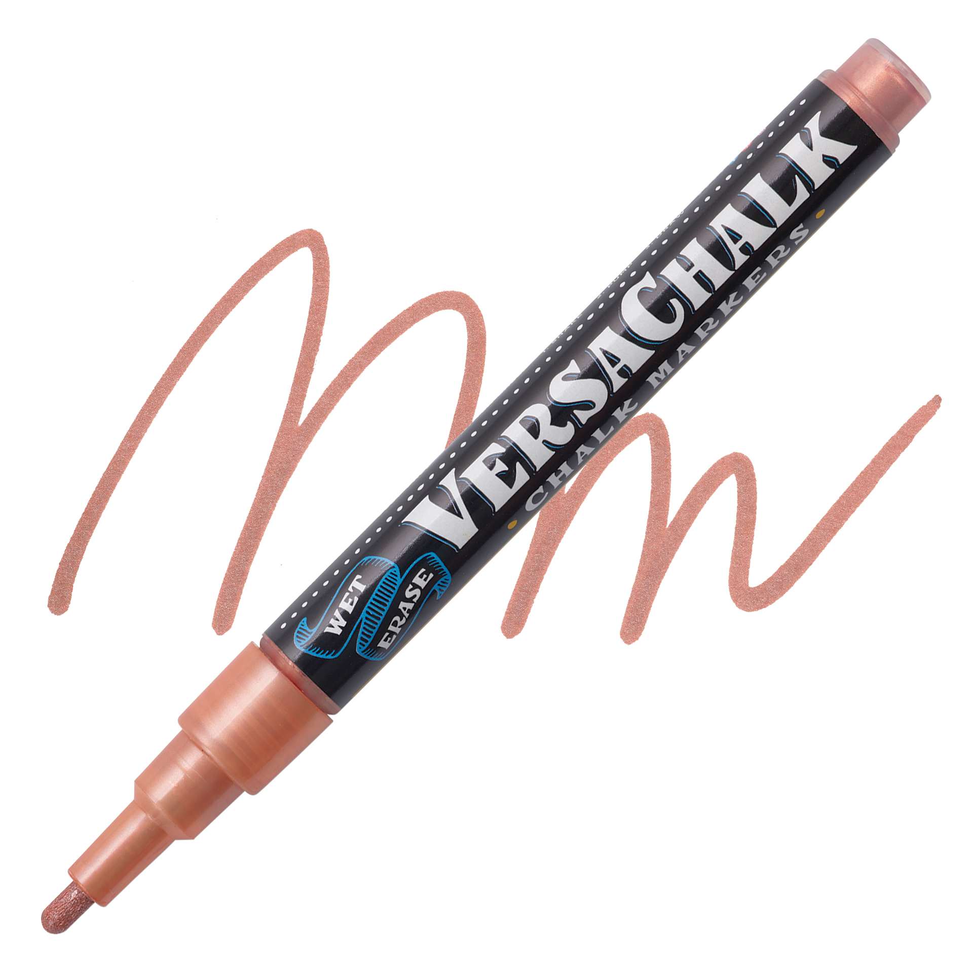 VersaChalk Wet Erase Liquid Chalk Marker - Metallic Copper, 3 mm, swatch and marker