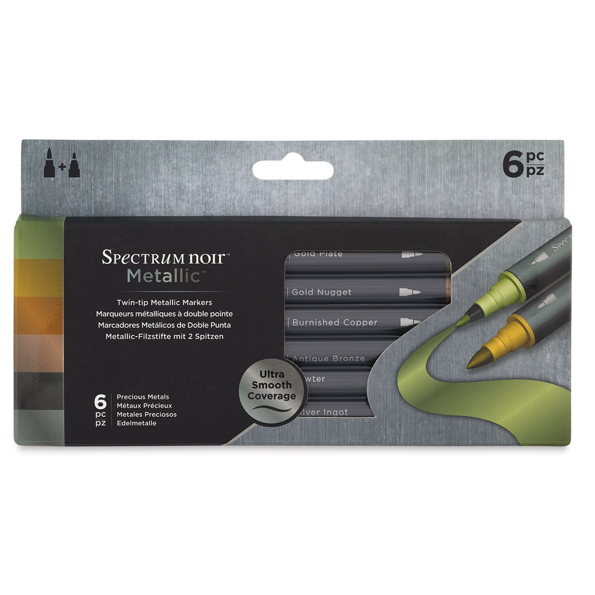 Spectrum Noir Metallic Twin-Tip Marker Sets - Front of package of Precious Metals set