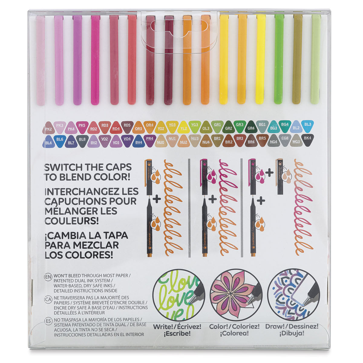 Chameleon Fineliner Pens - Set of 48, Assorted Colors (Back of package)