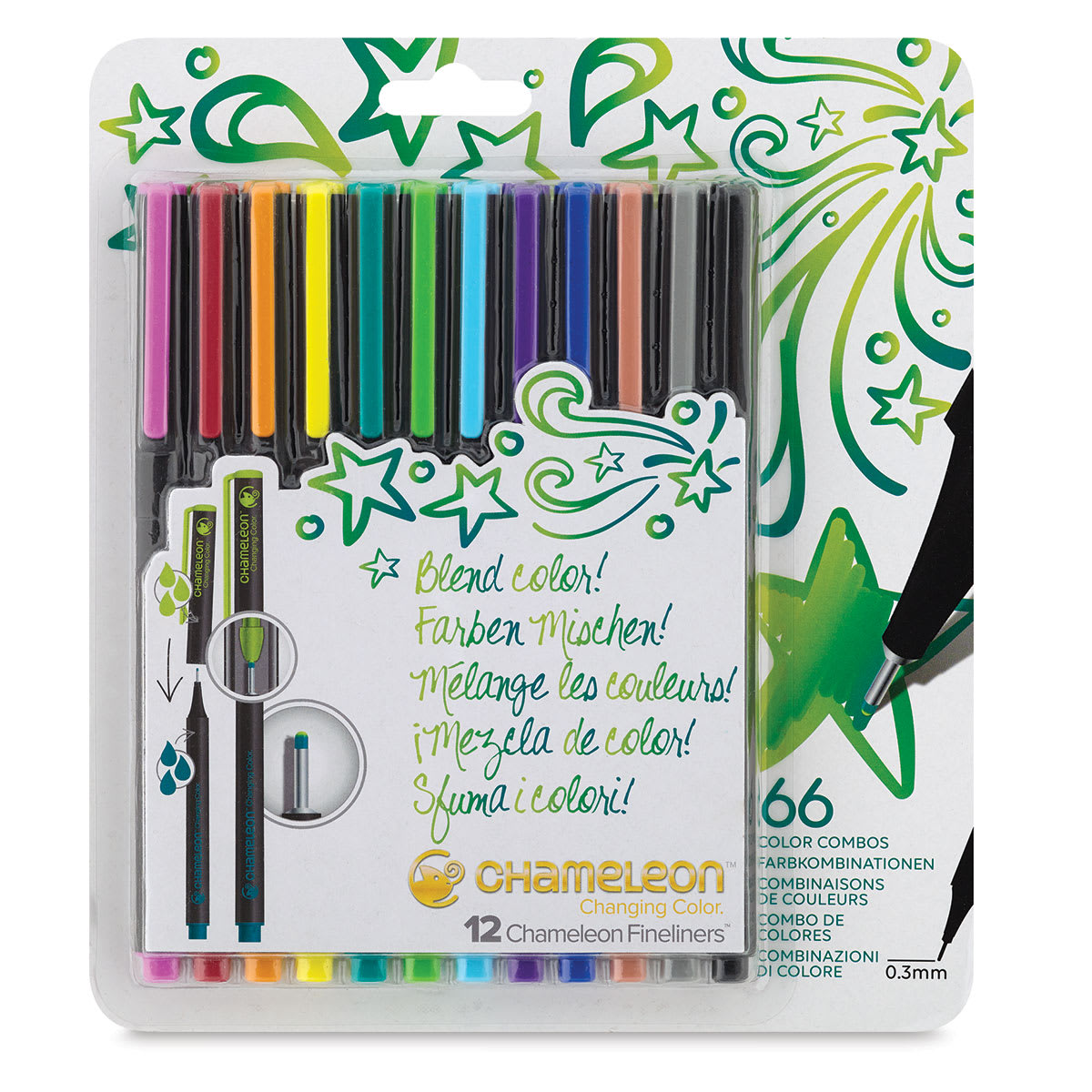 Chameleon Fineliner Pens - Set of 12, Bright Colors