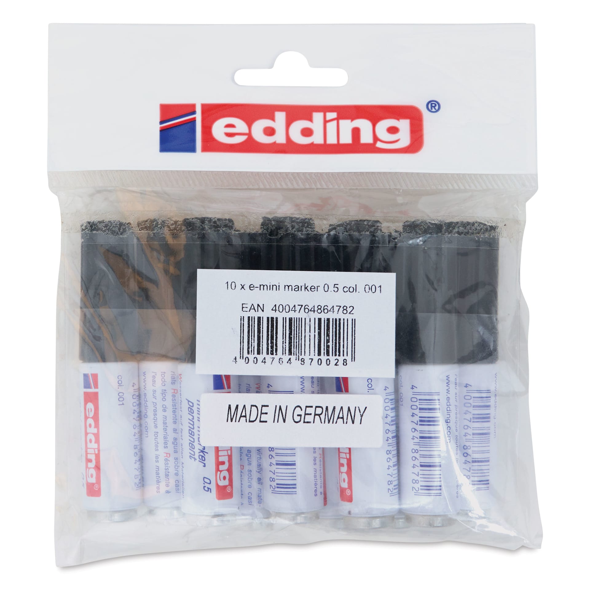 Edding Mini Permanent Markers - Set of 10, Black, Bullet Nib, back of packaging