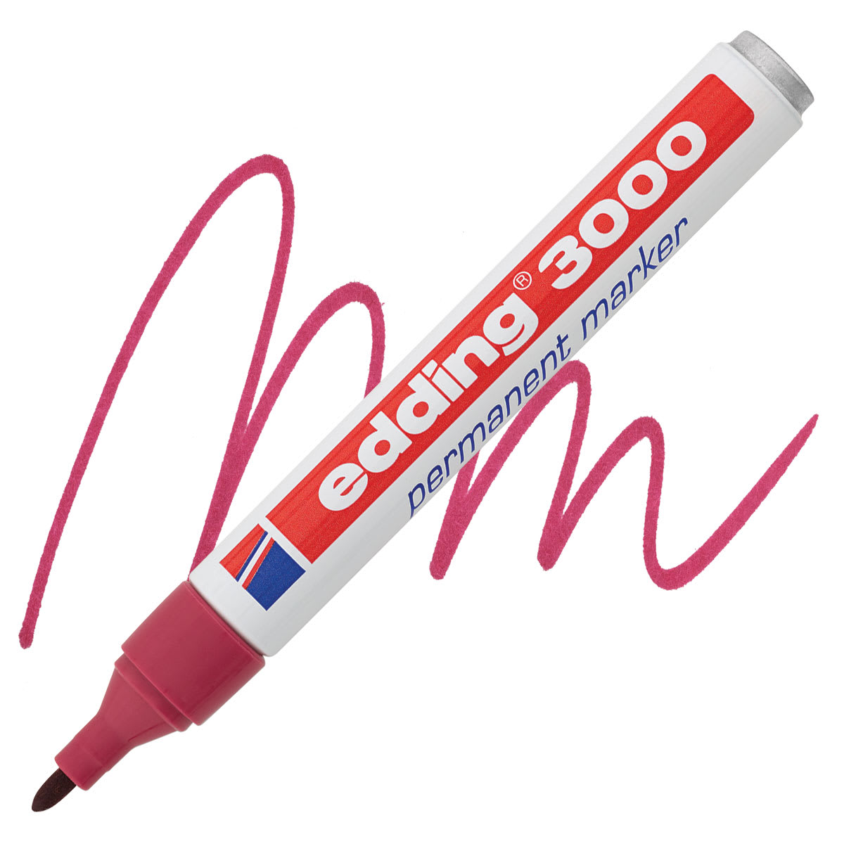Edding Permanent Marker - Carmine Red, 3000, Bullet Nib marker and swatch
