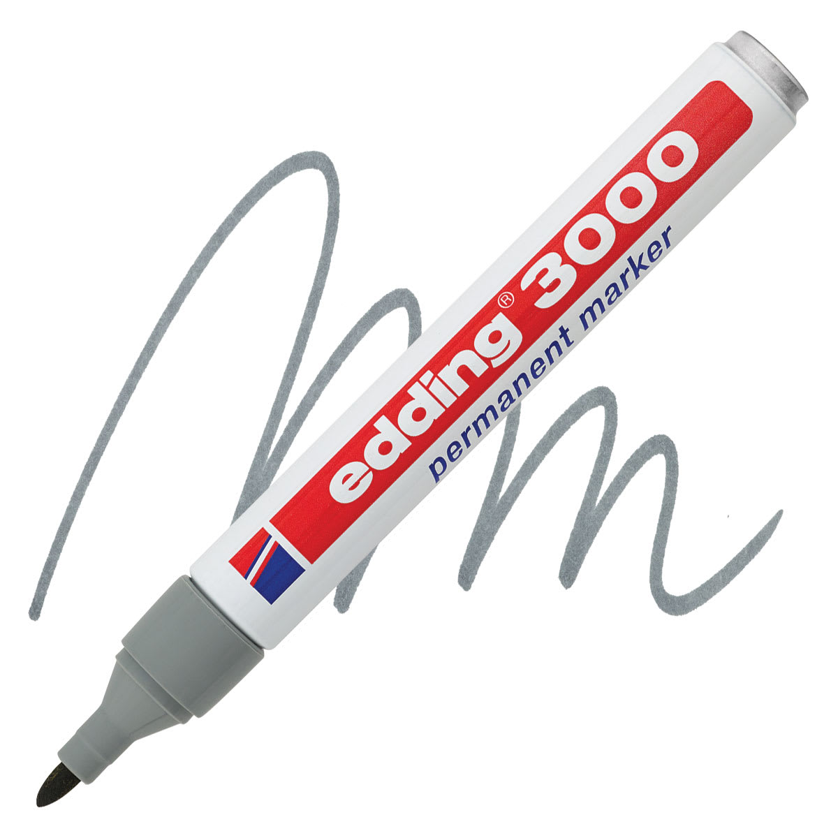 Edding Permanent Marker - Grey, 3000, Bullet Nib marker and swatch