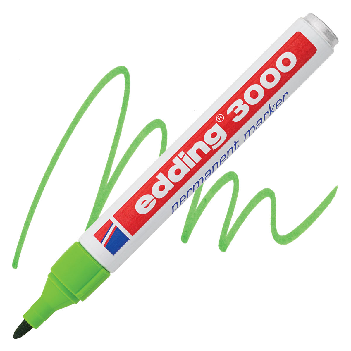 Edding Permanent Marker - Light Green, 3000, Bullet Nib marker and swatch
