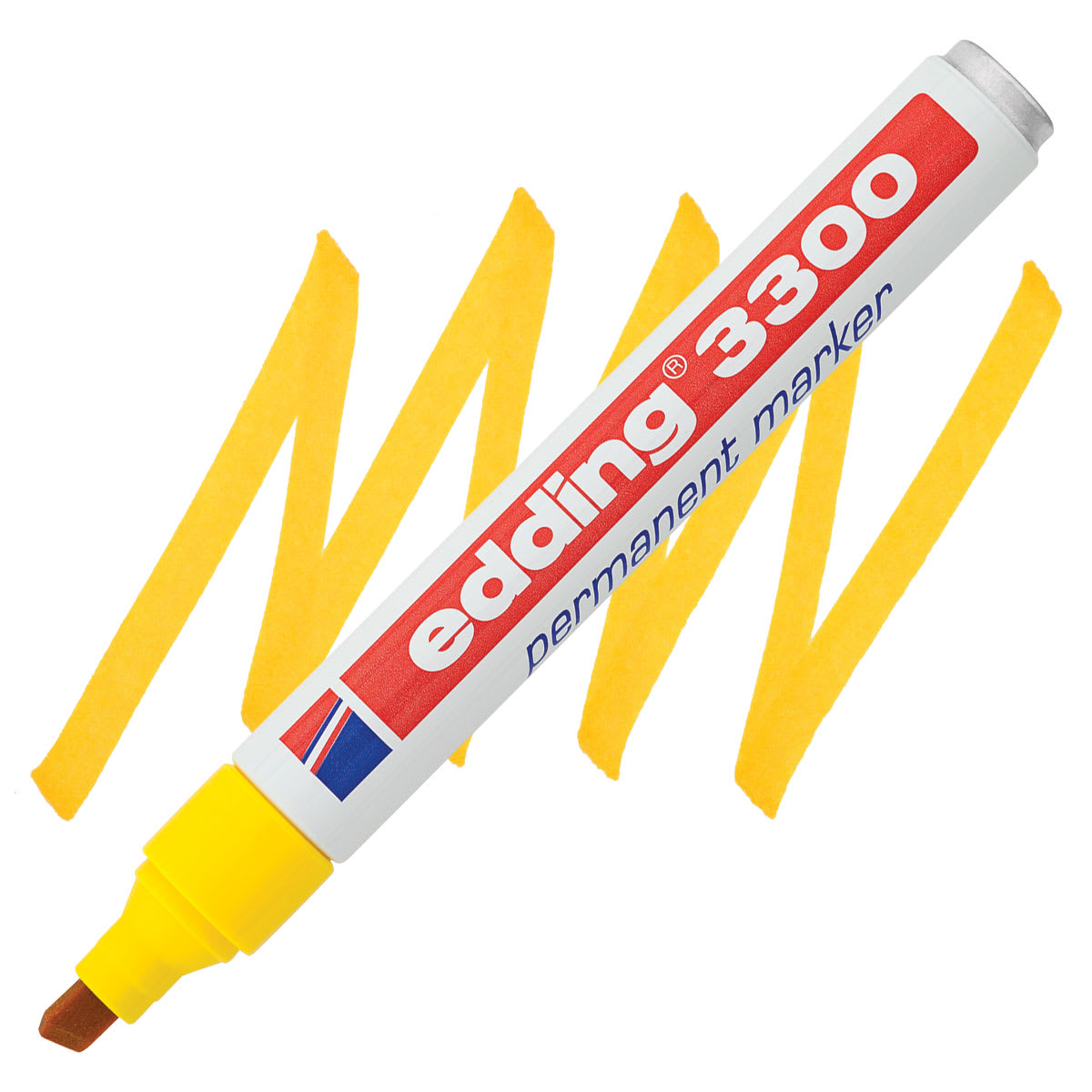 Edding Permanent Marker Yellow, 3300, Chisel Nib, 1-5 mm marker and swatch