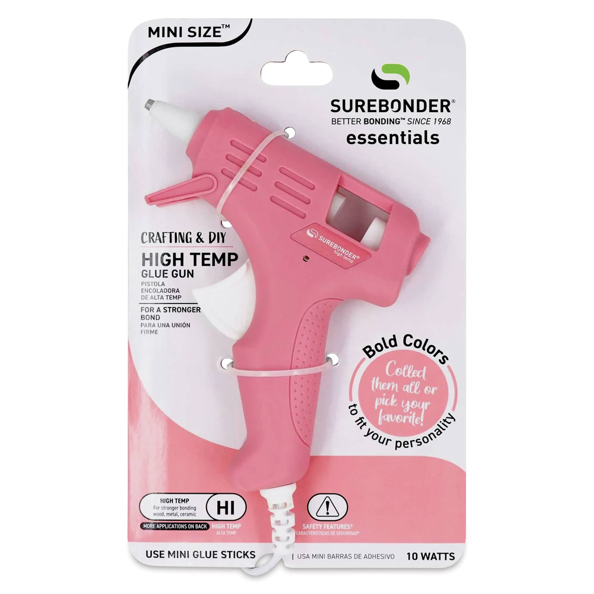 Surebonder Essentials Mini High Temp Glue Gun - Rose, front of the packaging.