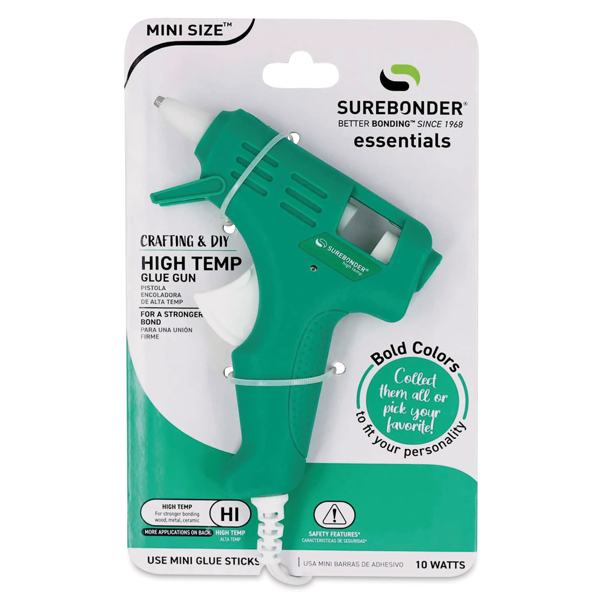 Surebonder Essentials Mini High Temp Glue Gun - Sage, front of the packaging.