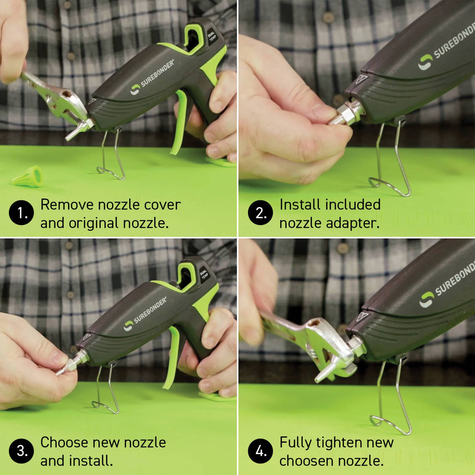 Surebonder Interchangeable Hot Glue Gun Nozzles (Nozzle installation instructions)