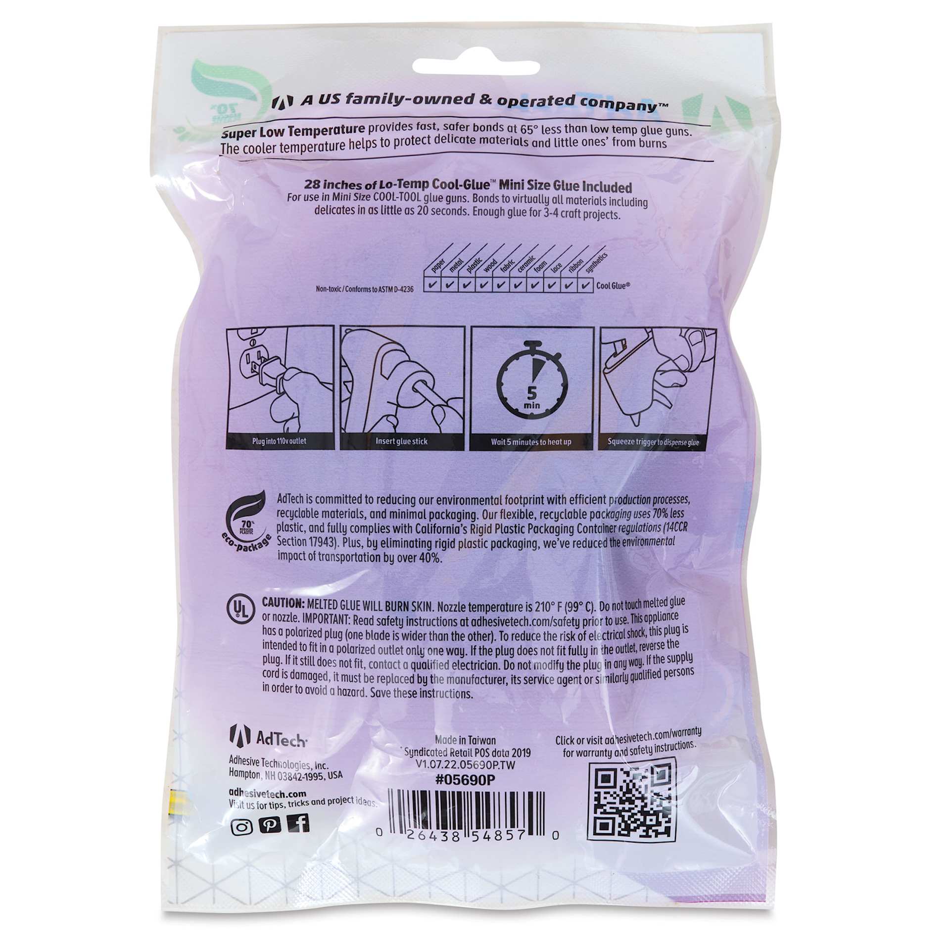 AdTech Cool Tool Super Low Temp Mini Glue Gun back of packaging