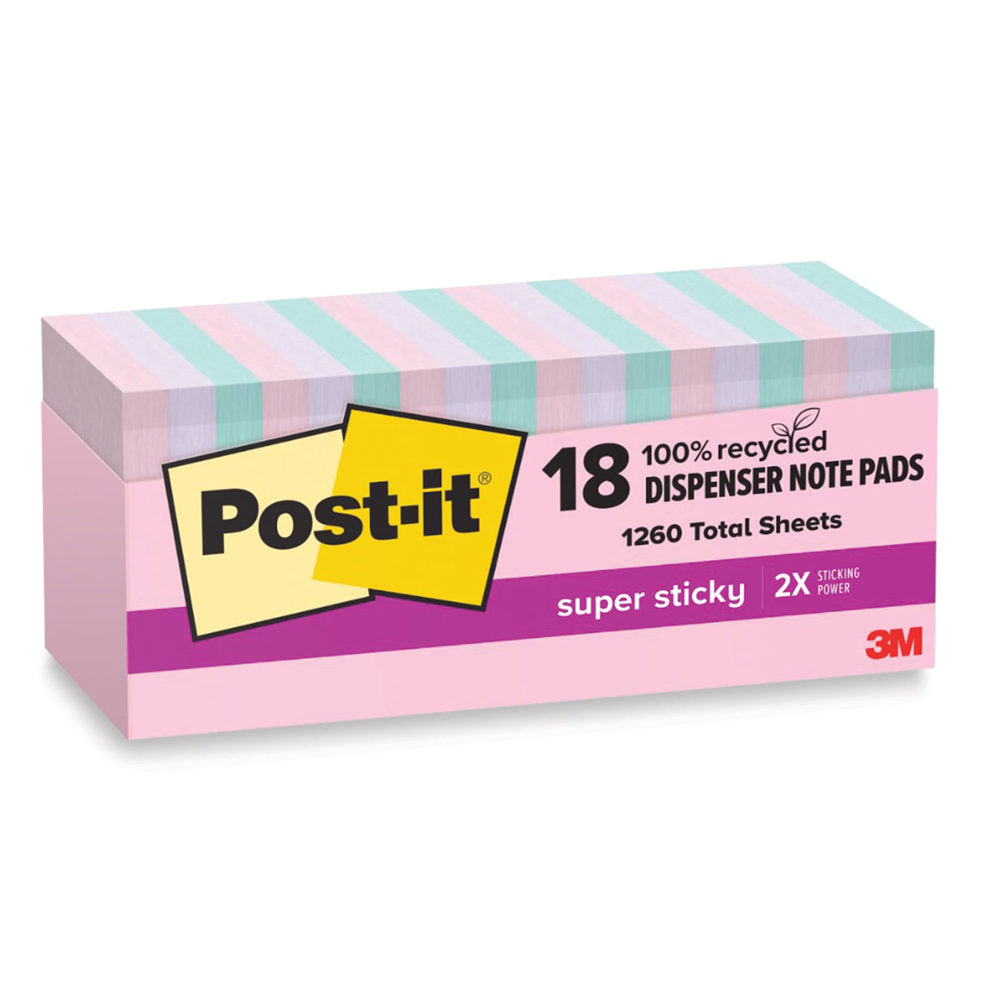 Post-it Recycled Super Sticky Pop-Up Notes - Wanderlust Pastels Collection, 3" x 3", Pkg of 18