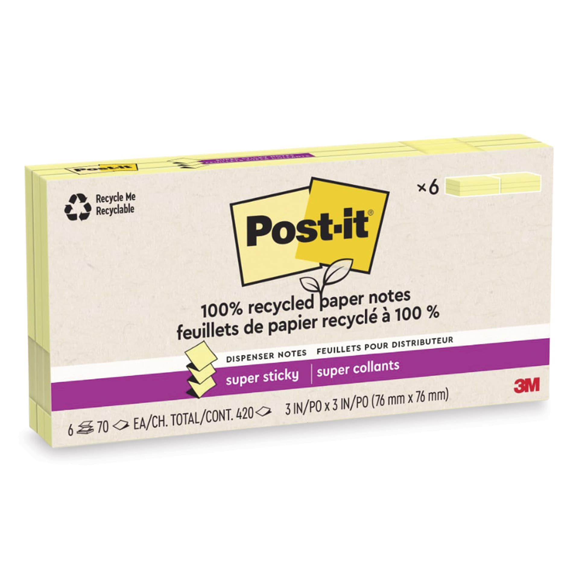 Post-it Recycled Super Sticky Pop-Up Notes - Canary Yellow, Pkg of 6 - enclosed package