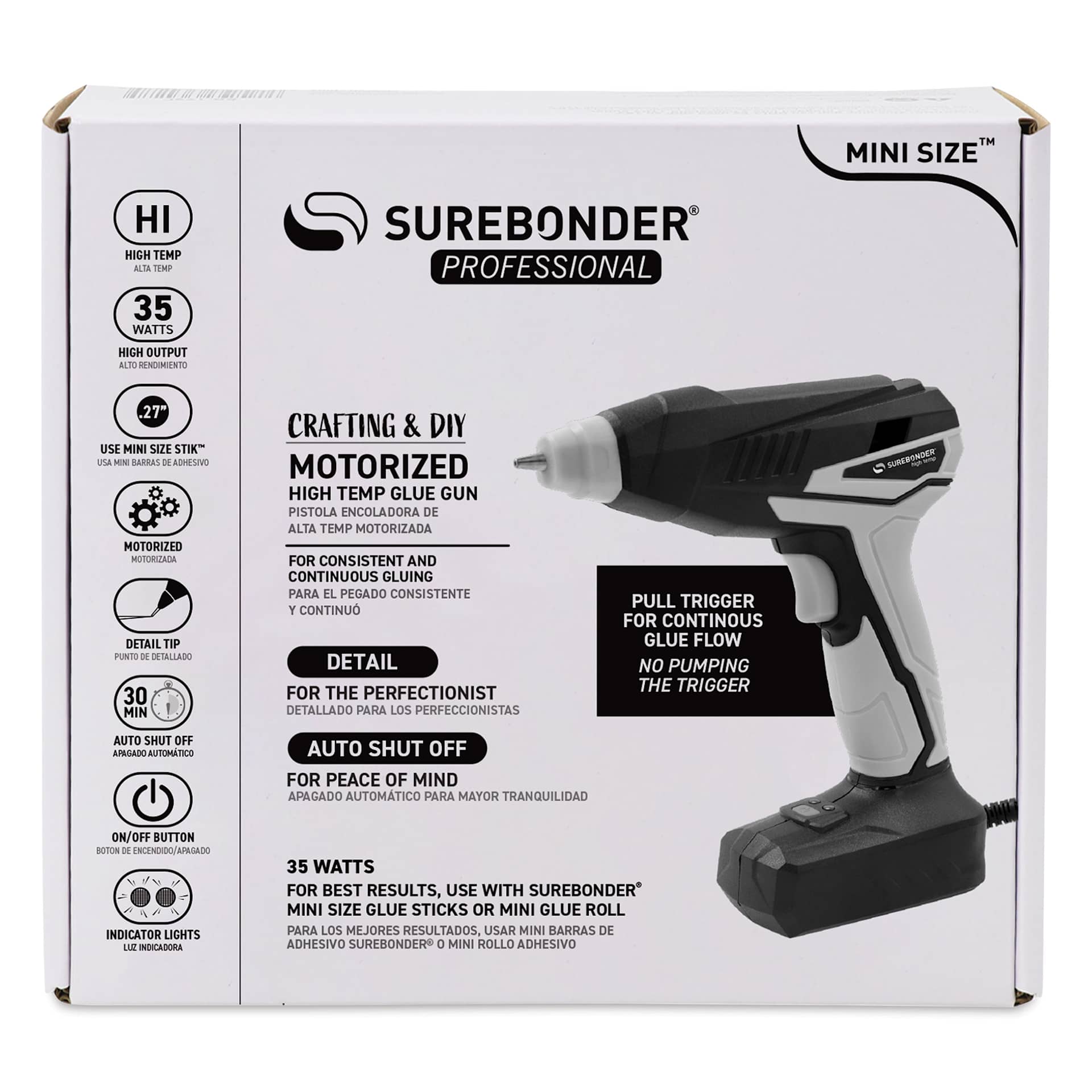 Surebonder Professional Motorized Mini High Temp Glue Gun - front of packaging