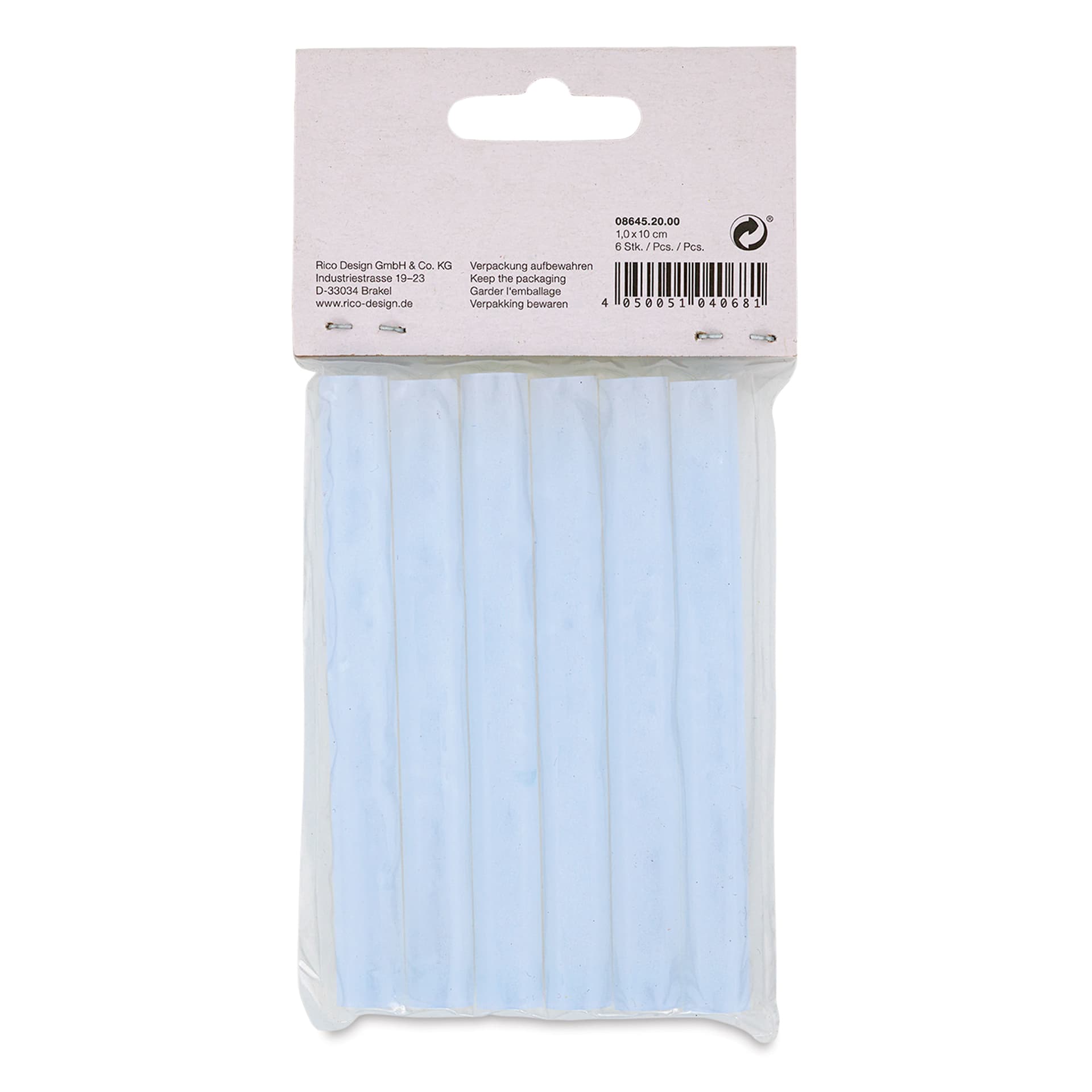 Rico Design Hot Glue Sticks - Regular, Pkg of 6 - back of packaging